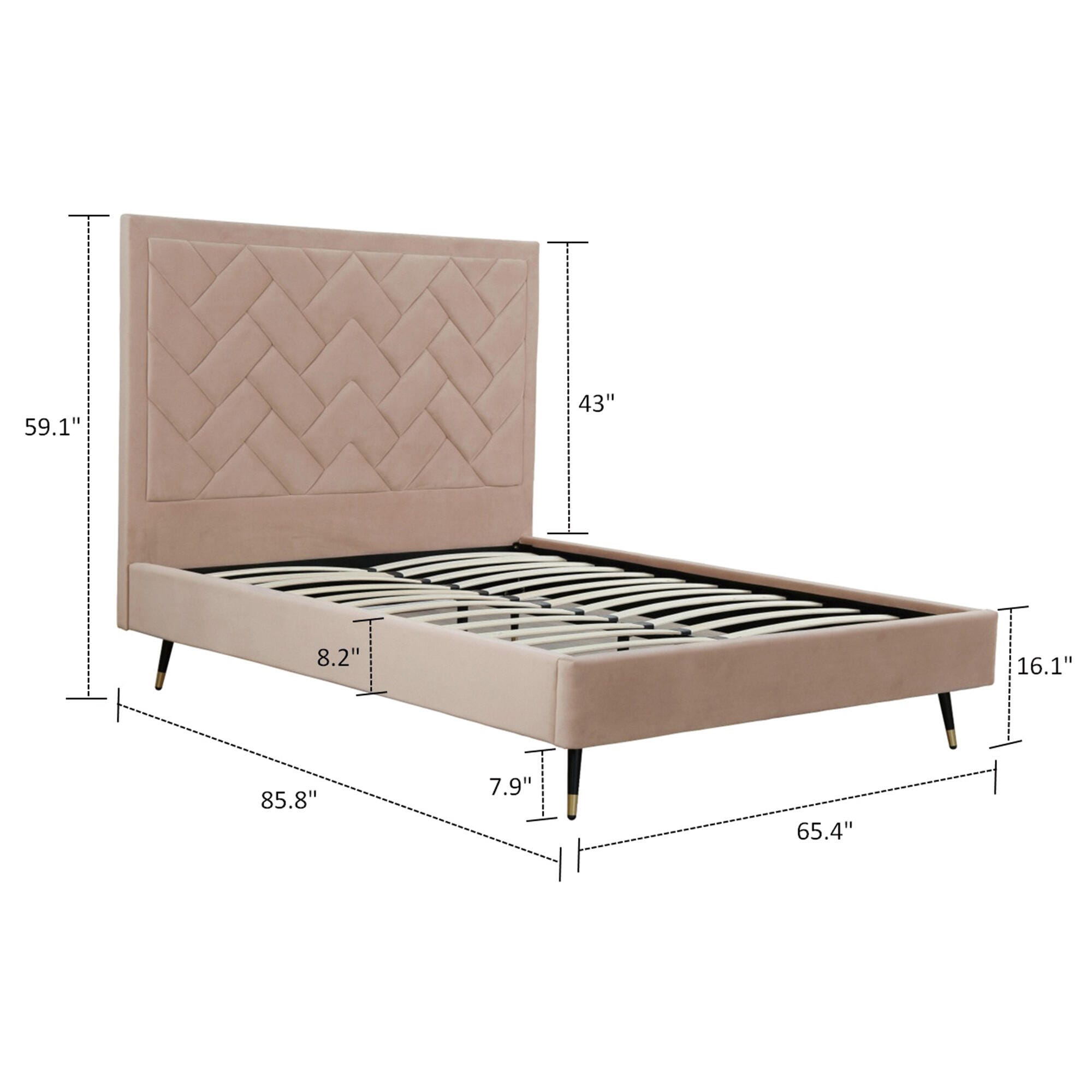 Manhattan Comfort Crosby Queen Upholstered Bed, Nude, large