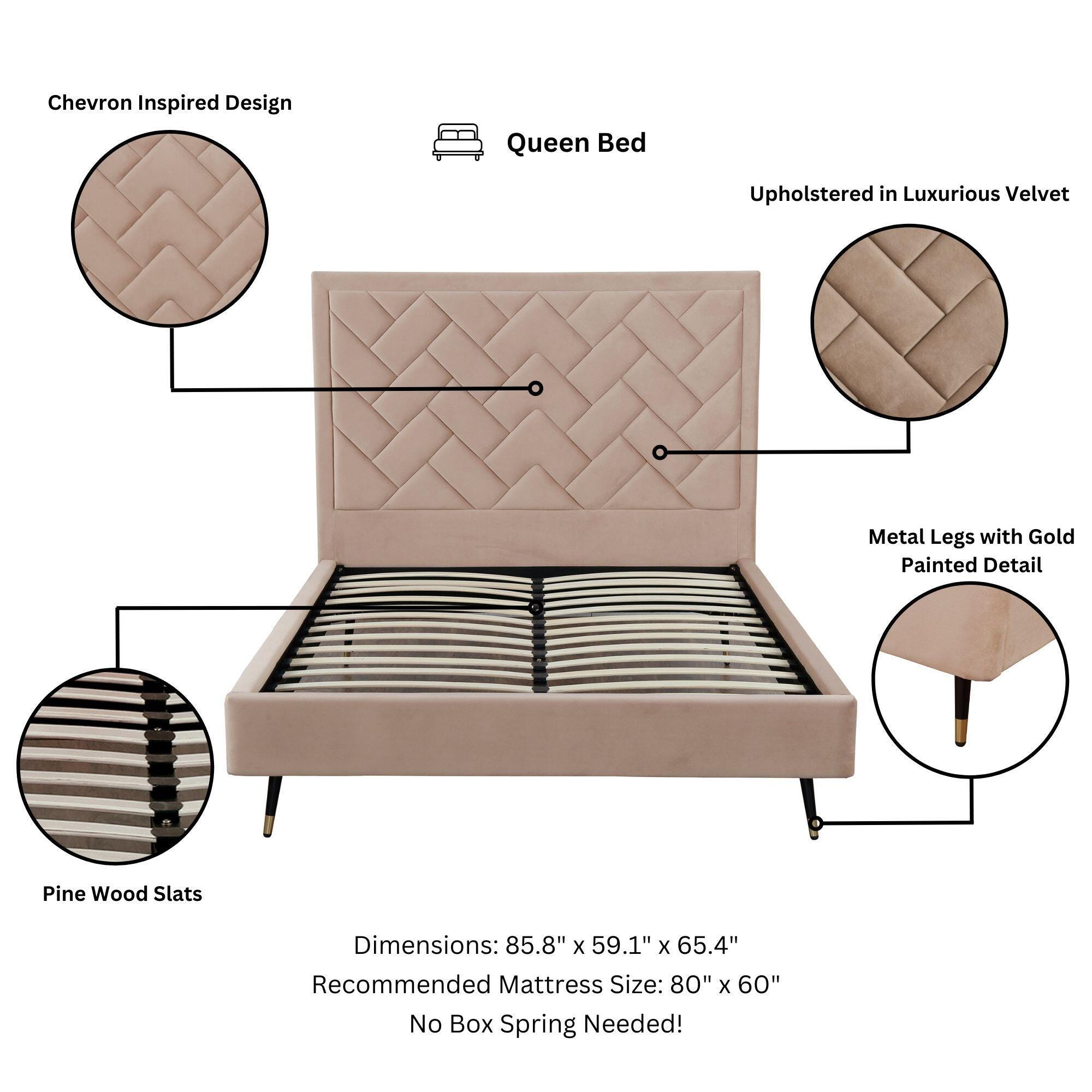 Manhattan Comfort Crosby Queen Upholstered Bed, Nude, large