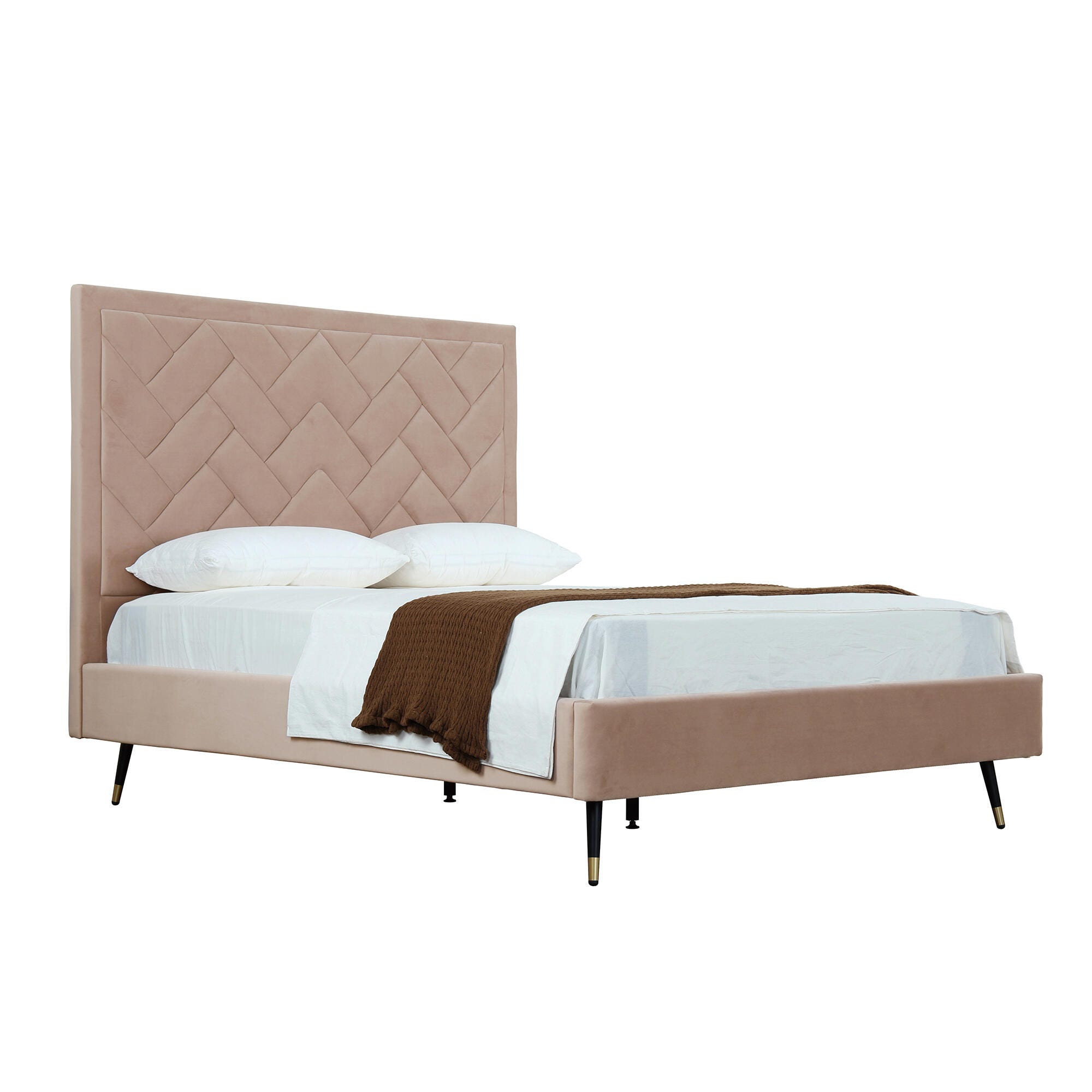 Manhattan Comfort Crosby Queen Upholstered Bed, Nude, large