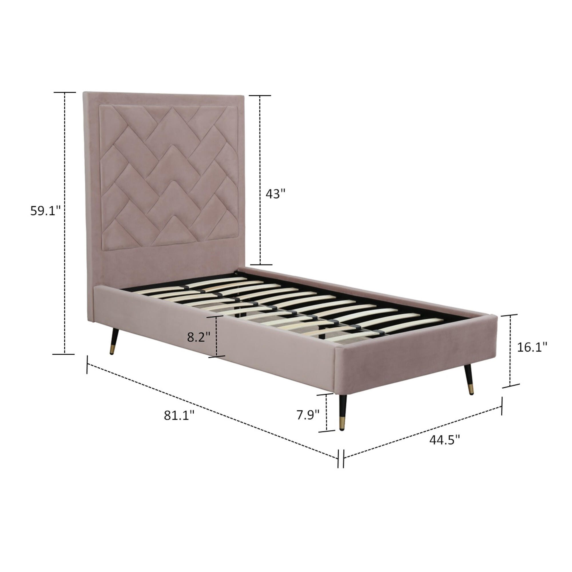 Manhattan Comfort Crosby Twin Platform Bed, Blush, large