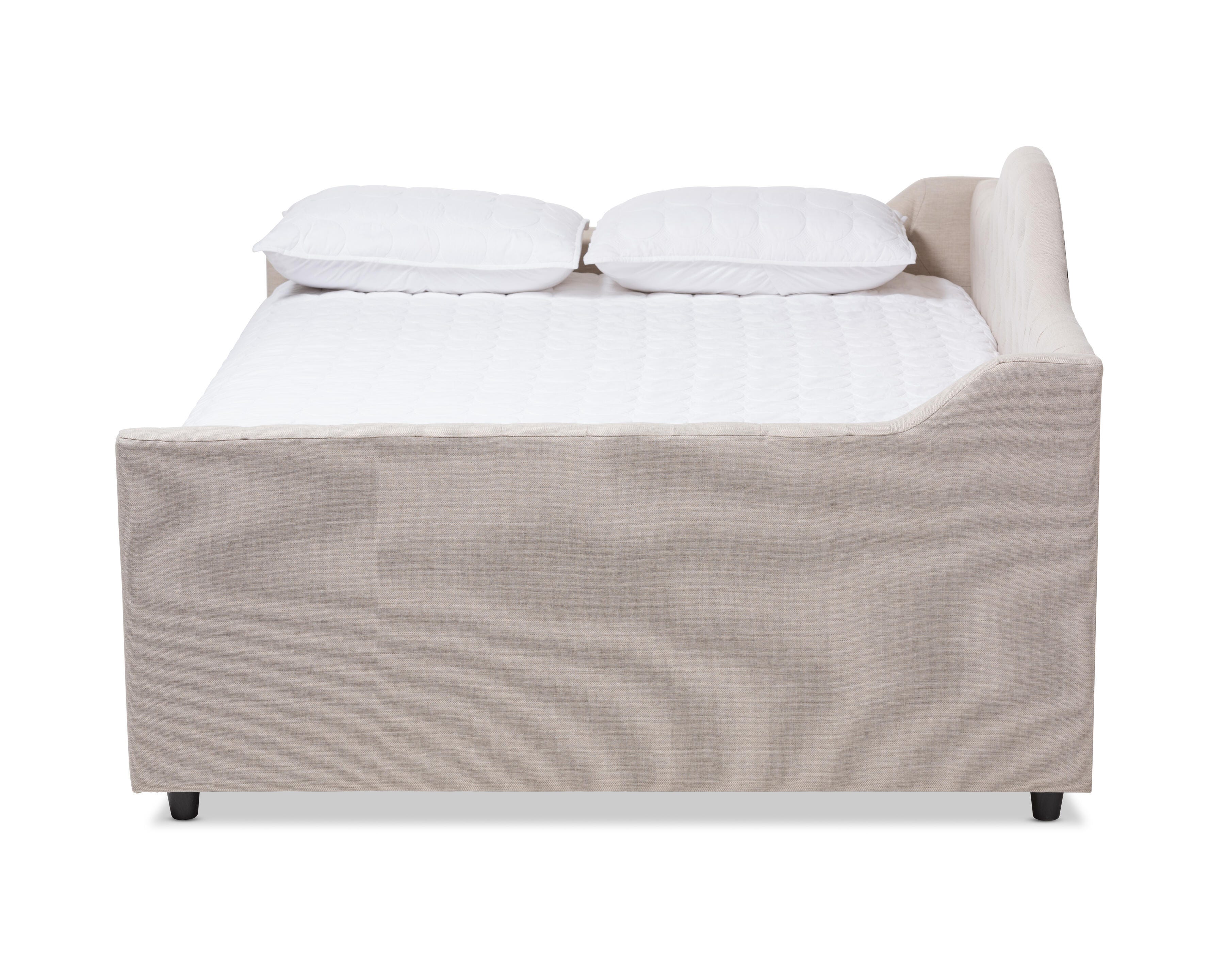 Curved Upholstered Queen Daybed with Trundle, Beige, large