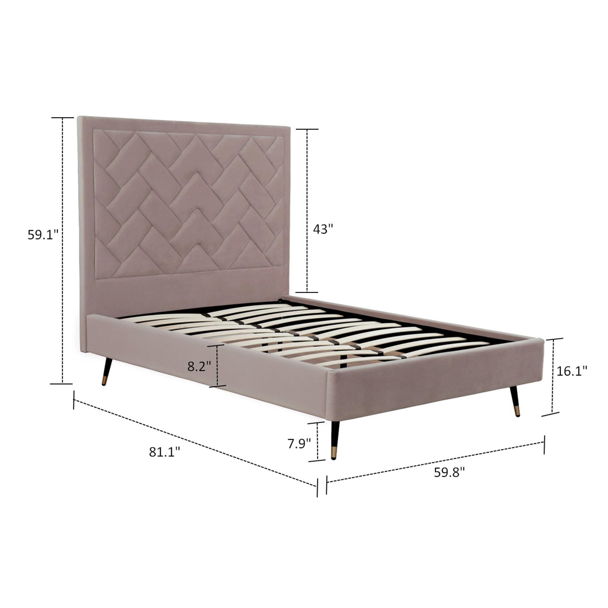 Manhattan Comfort Crosby Full Upholstered Bed, Blush, large