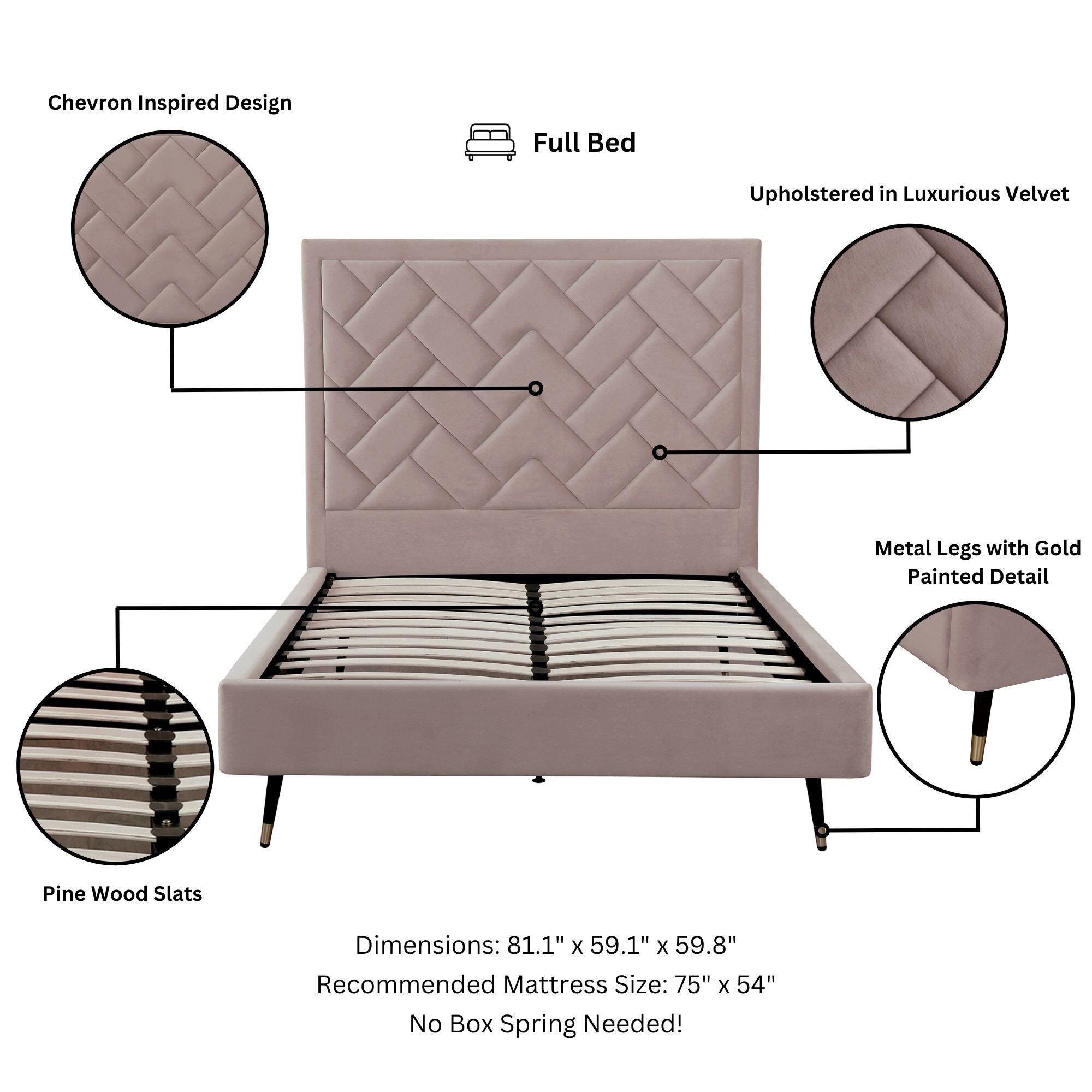Manhattan Comfort Crosby Full Upholstered Bed, Blush, large