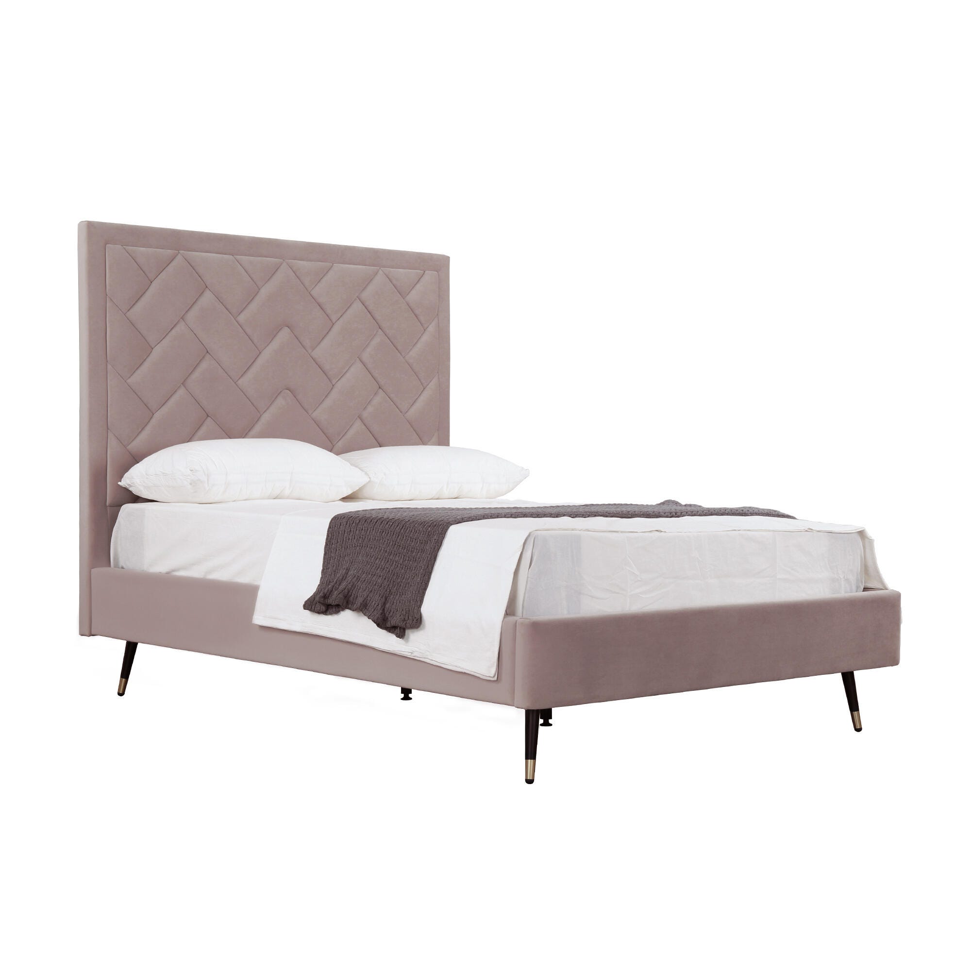 Manhattan Comfort Crosby Full Upholstered Bed, Blush, large