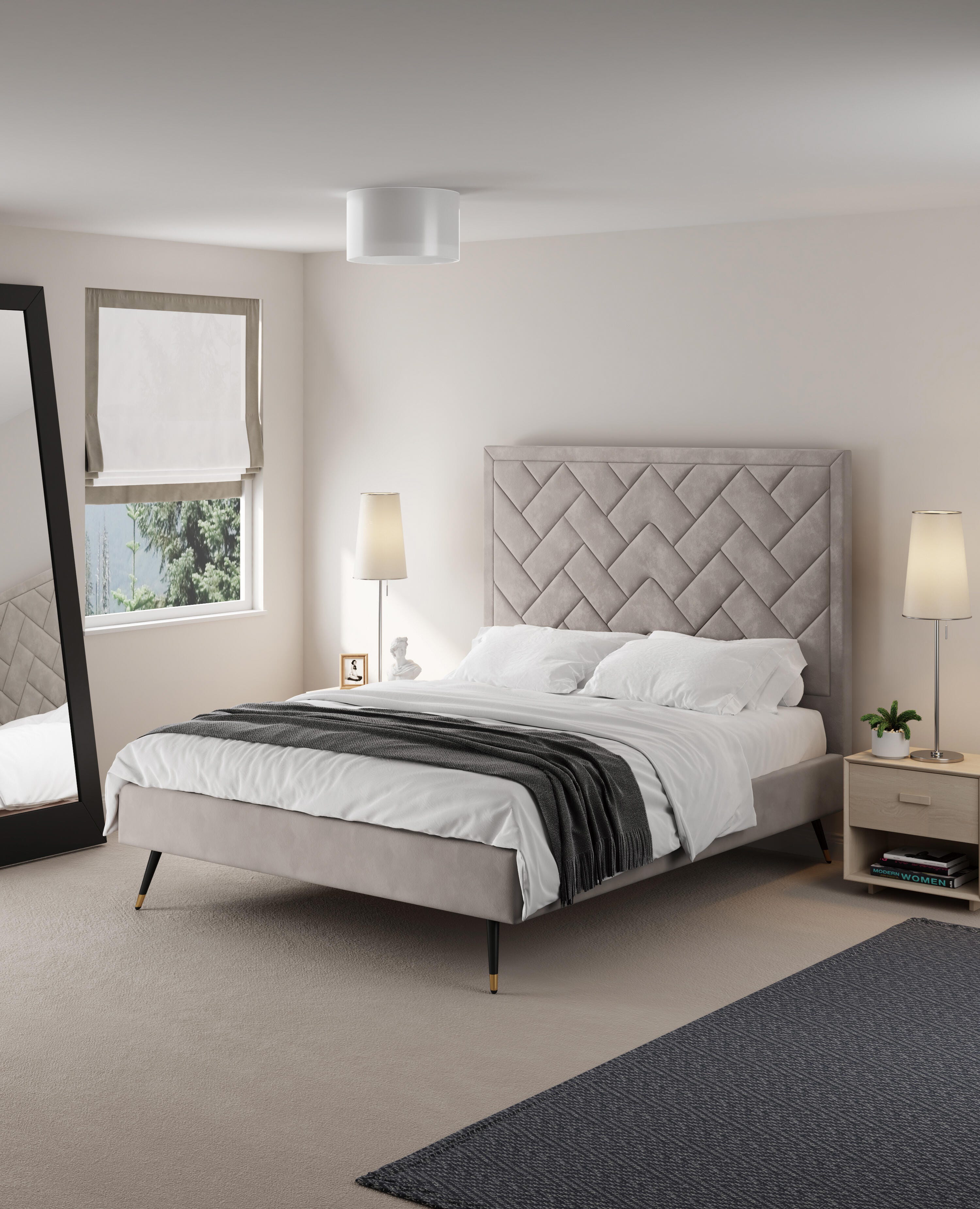 Manhattan Comfort Crosby Queen Upholstered Bed, Greige, large