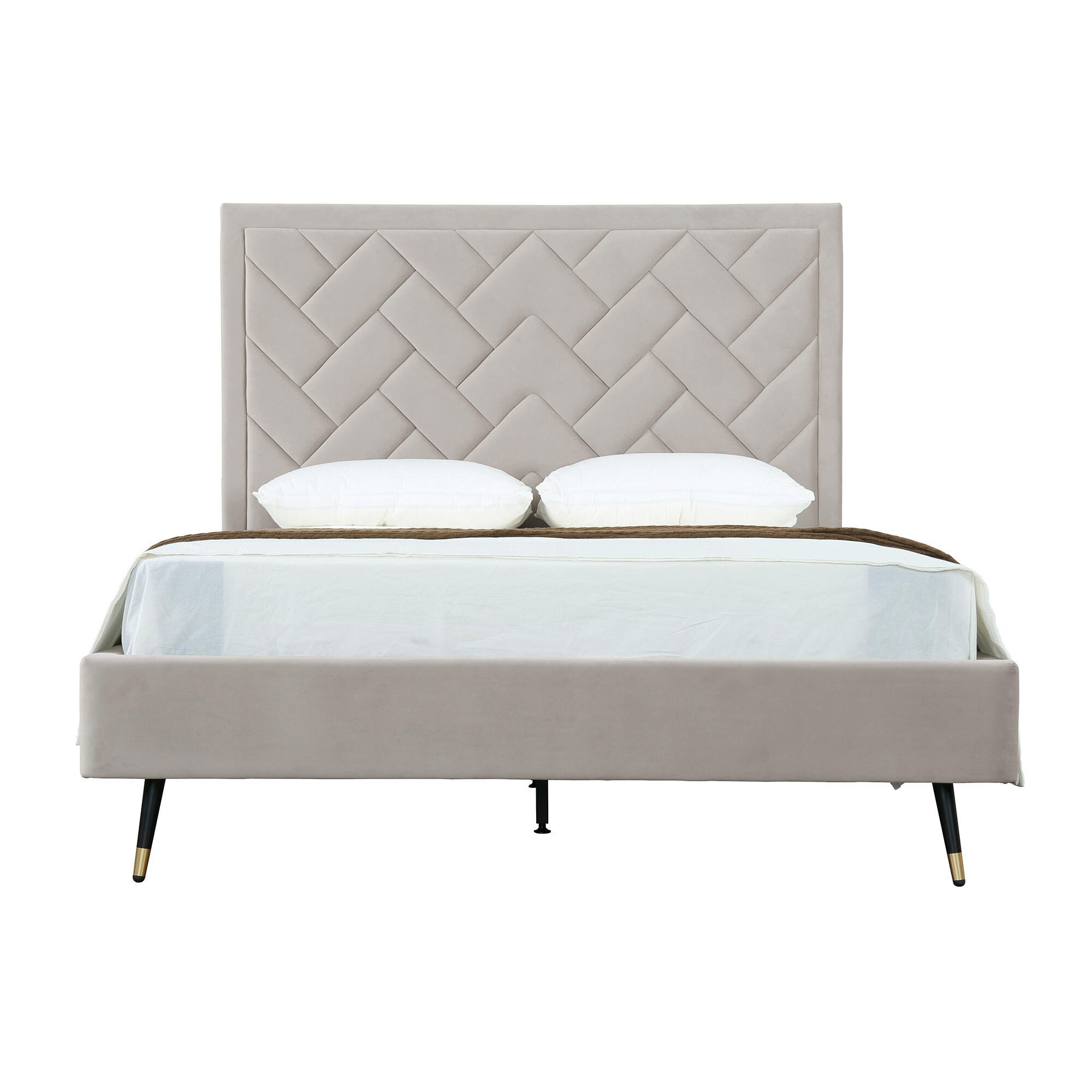 Manhattan Comfort Crosby Queen Upholstered Bed, Greige, large