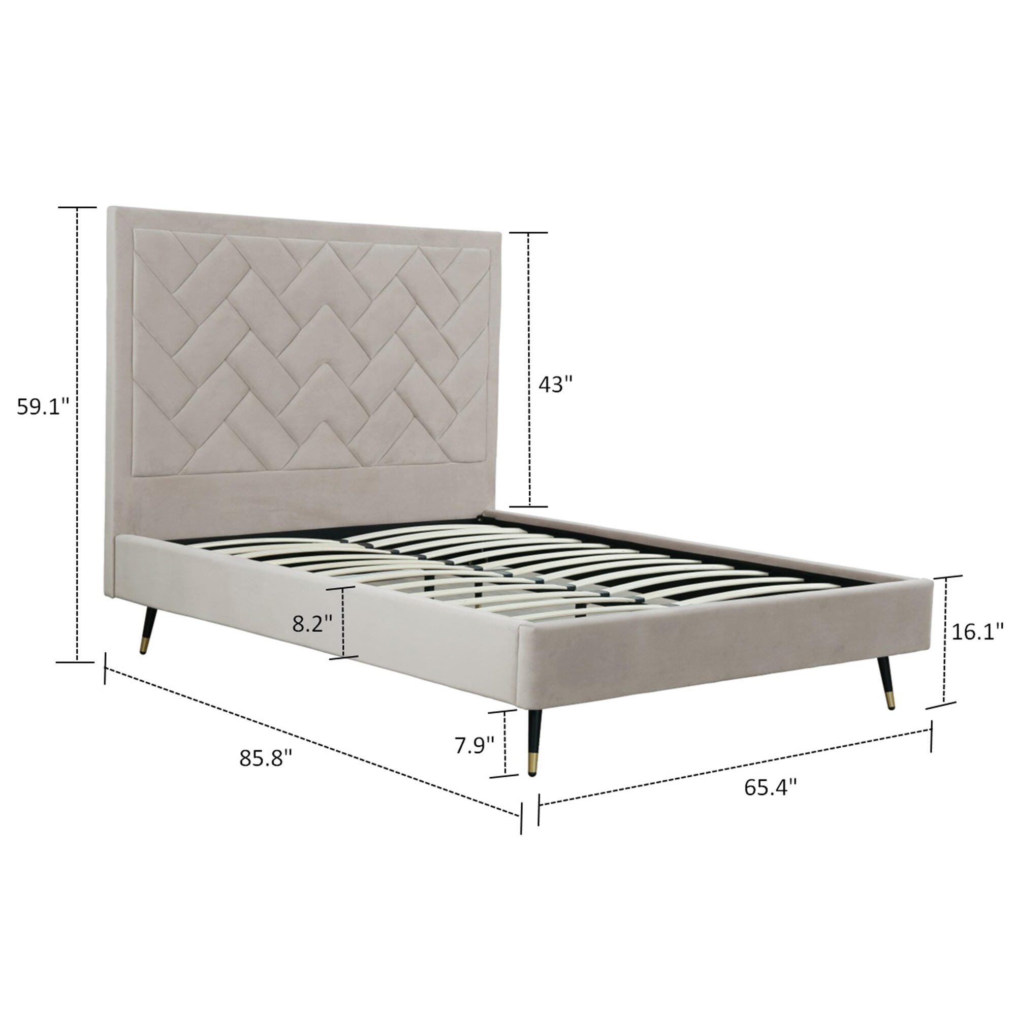 Manhattan Comfort Crosby Queen Upholstered Bed, Greige, large