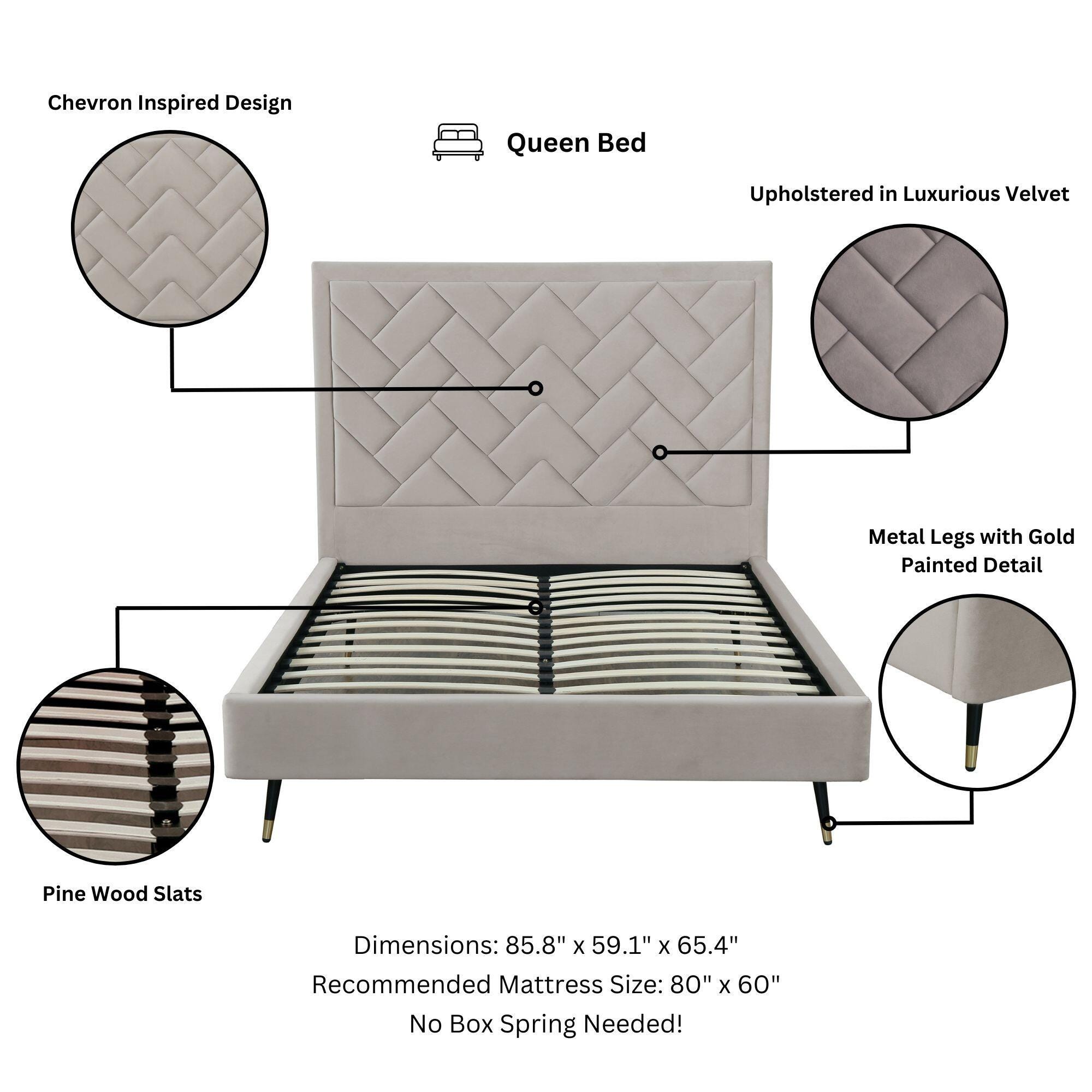 Manhattan Comfort Crosby Queen Upholstered Bed, Greige, large
