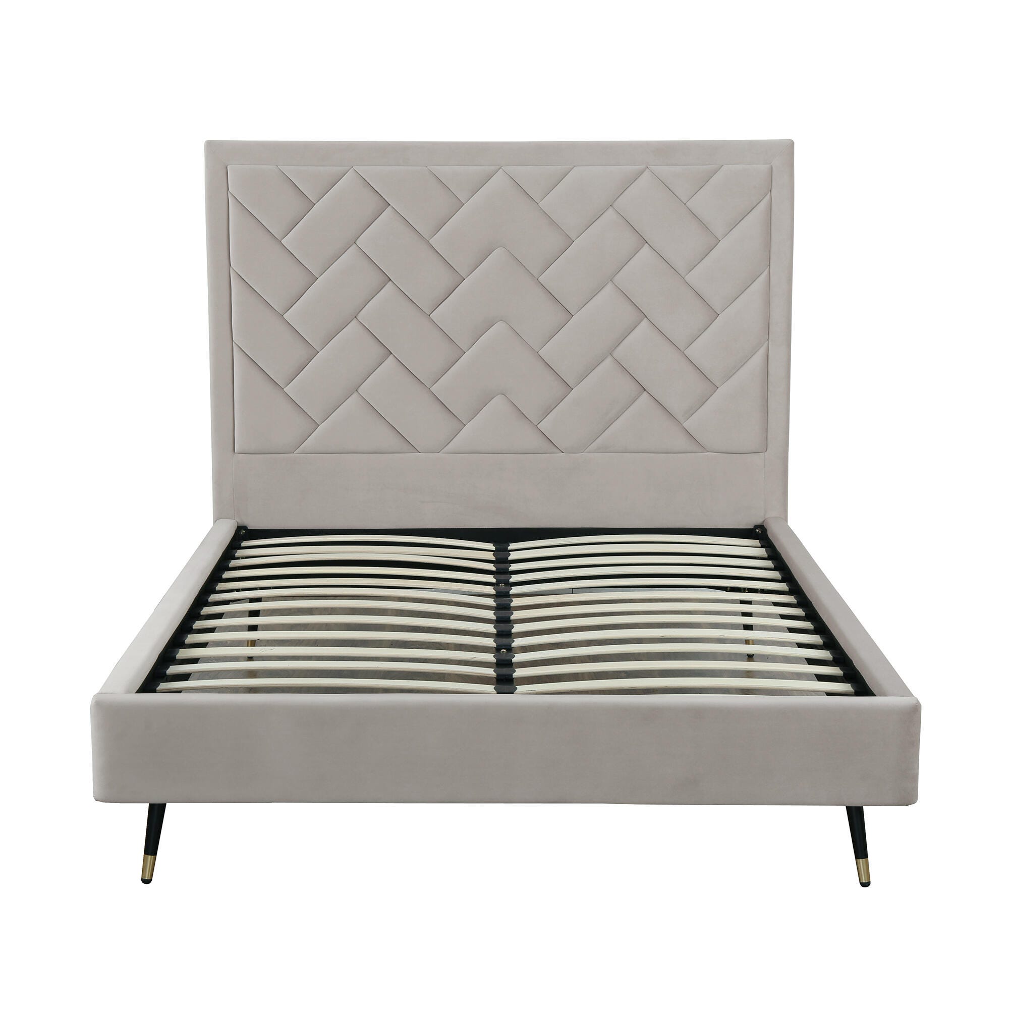 Manhattan Comfort Crosby Queen Upholstered Bed, Greige, large