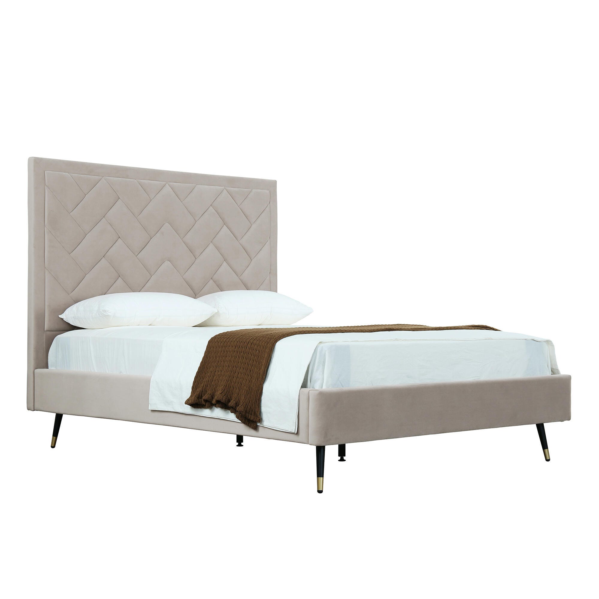Manhattan Comfort Crosby Queen Upholstered Bed, Greige, large