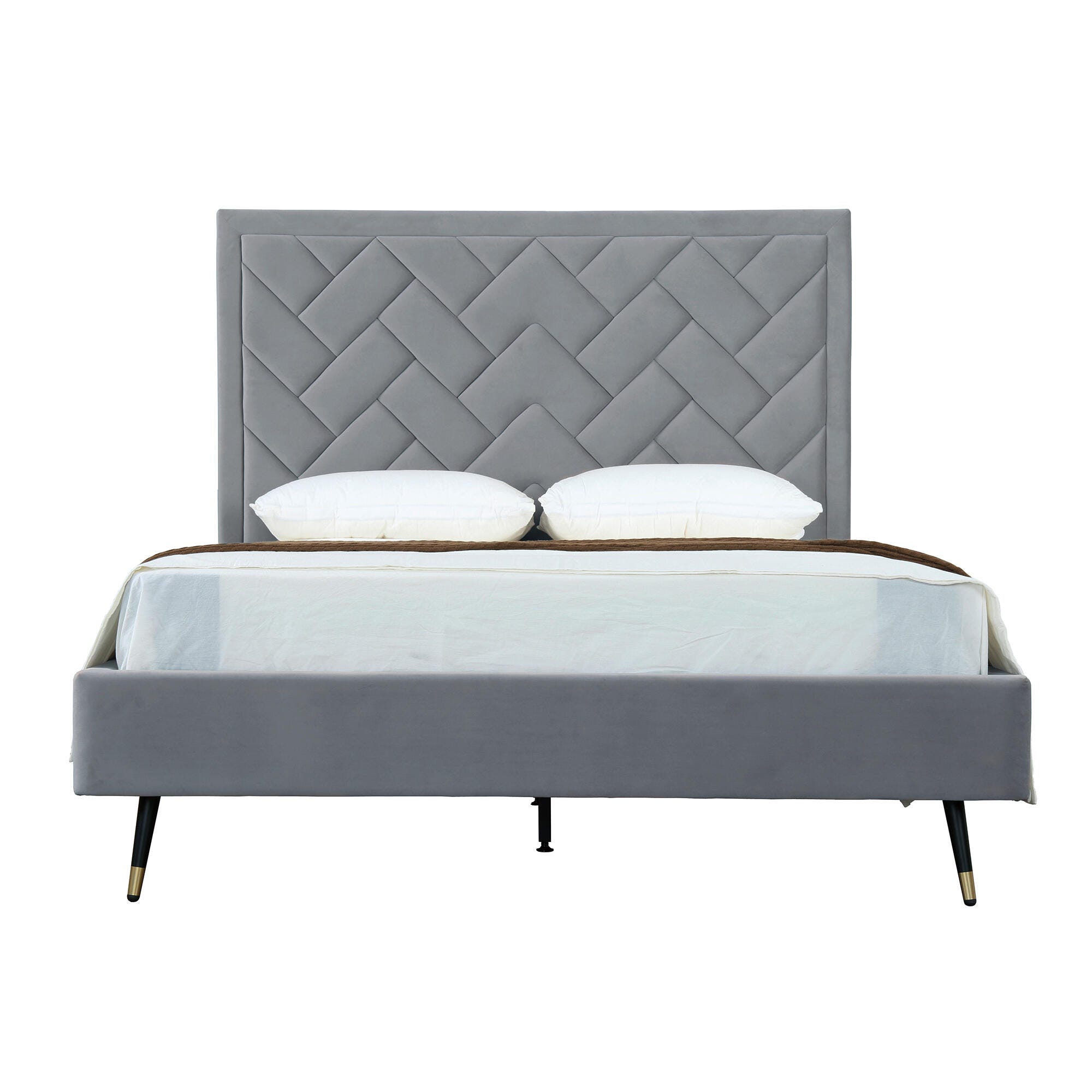 Manhattan Comfort Crosby Queen Upholstered Bed, Gray, large