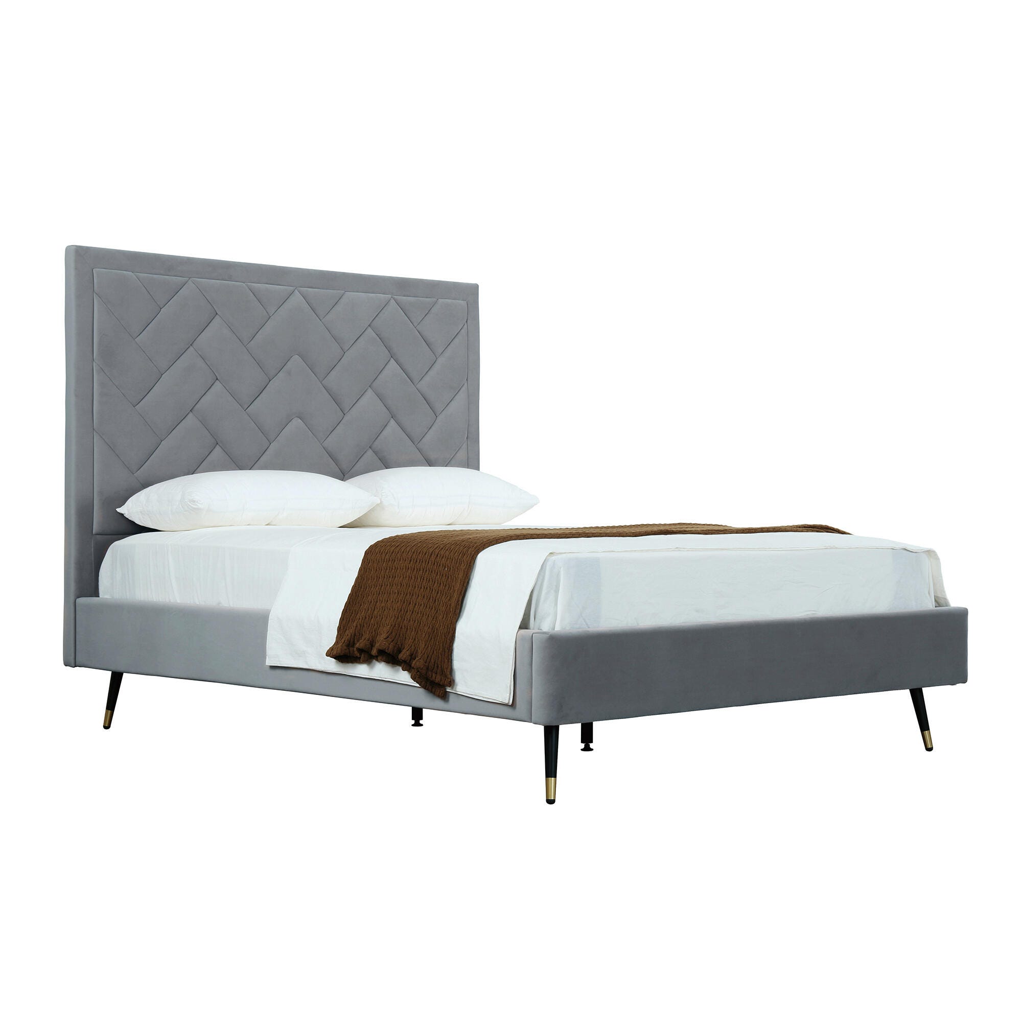 Manhattan Comfort Crosby Queen Upholstered Bed, Gray, large