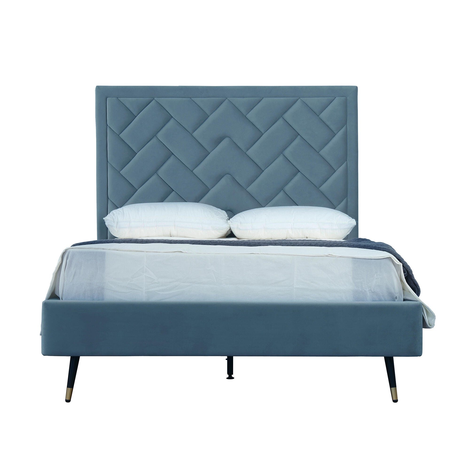 Manhattan Comfort Crosby Full Upholstered Bed, Blue, large