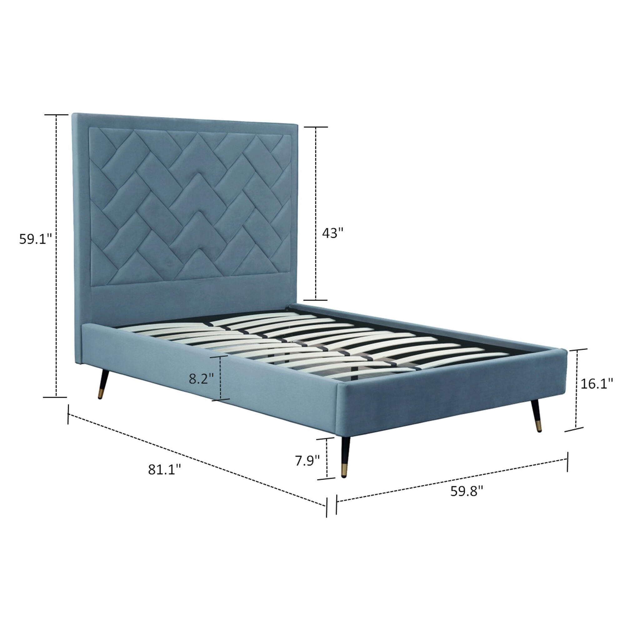 Manhattan Comfort Crosby Full Upholstered Bed, Blue, large