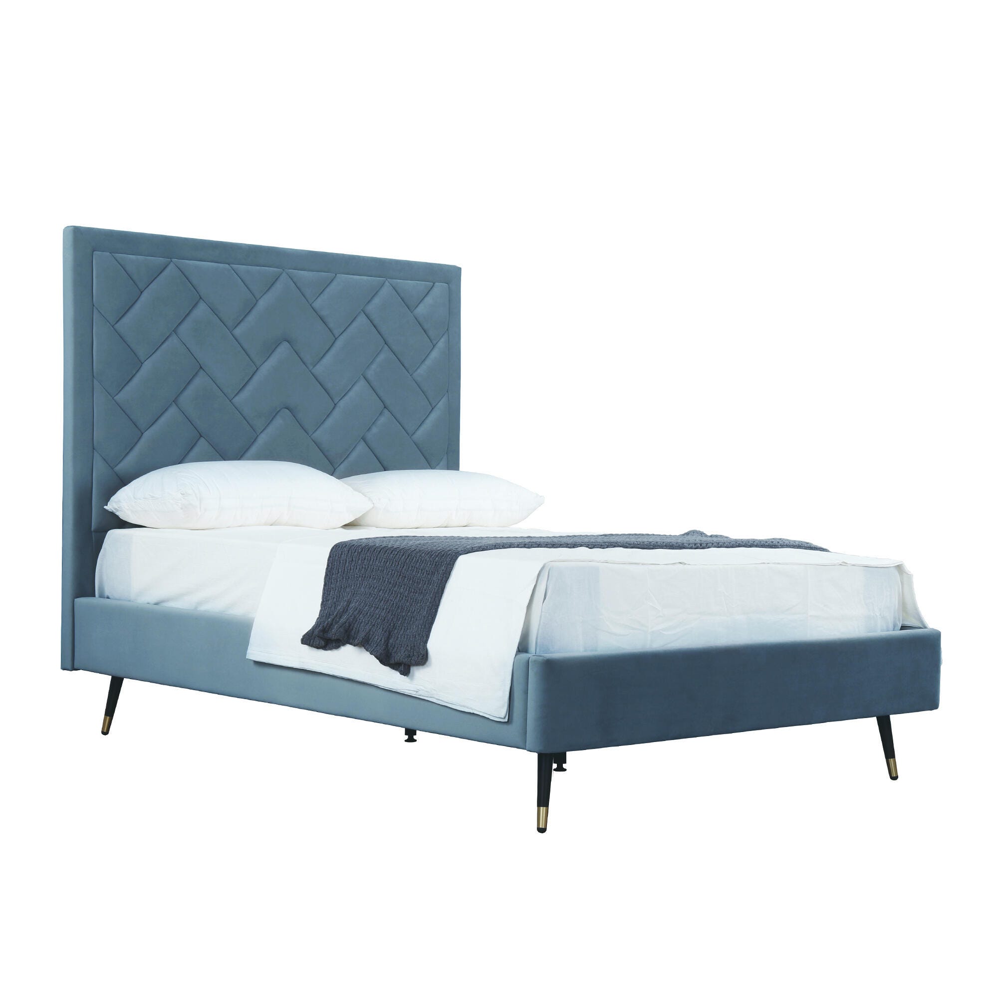 Manhattan Comfort Crosby Full Upholstered Bed, Blue, large
