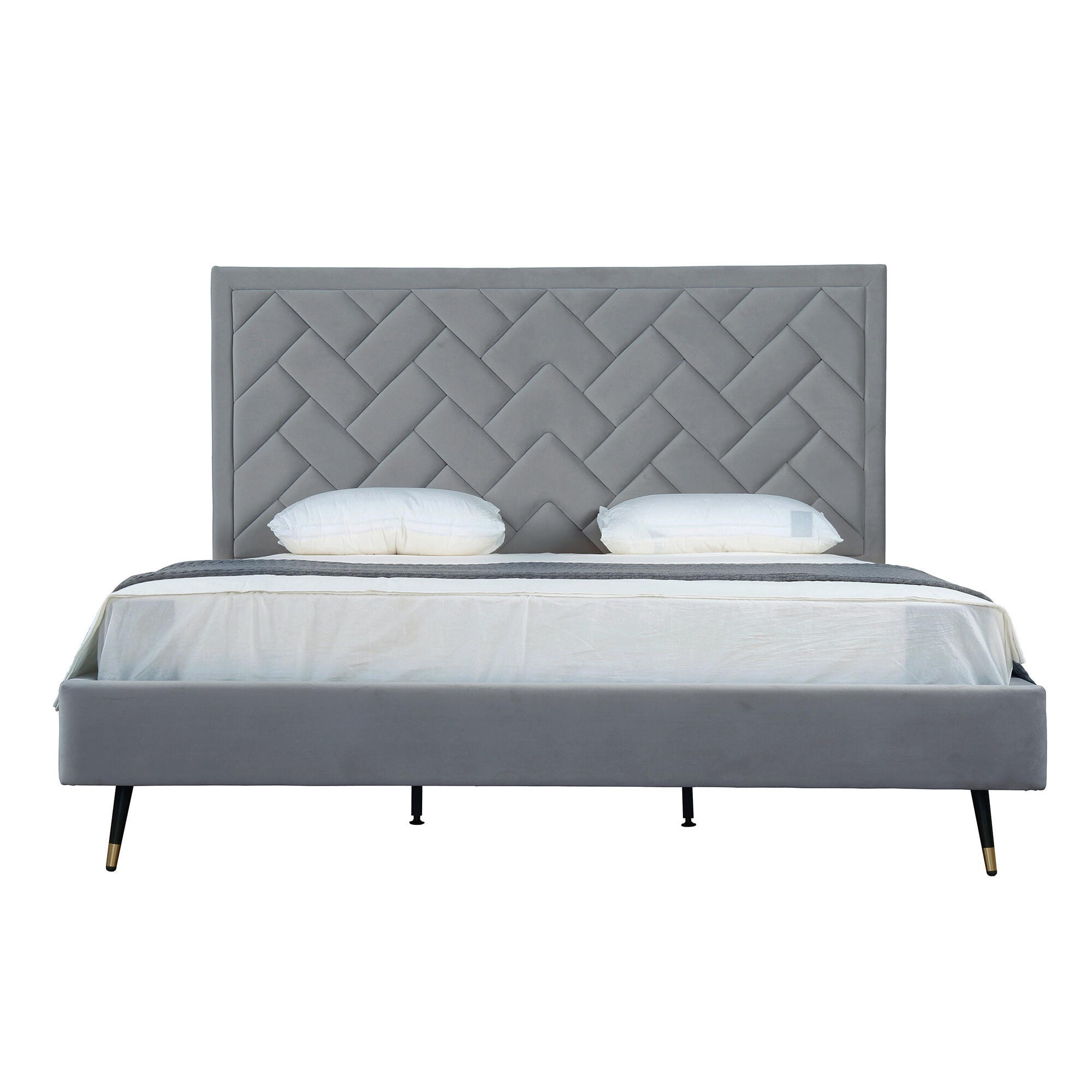 Manhattan Comfort Crosby King Upholstered Bed, Gray, large