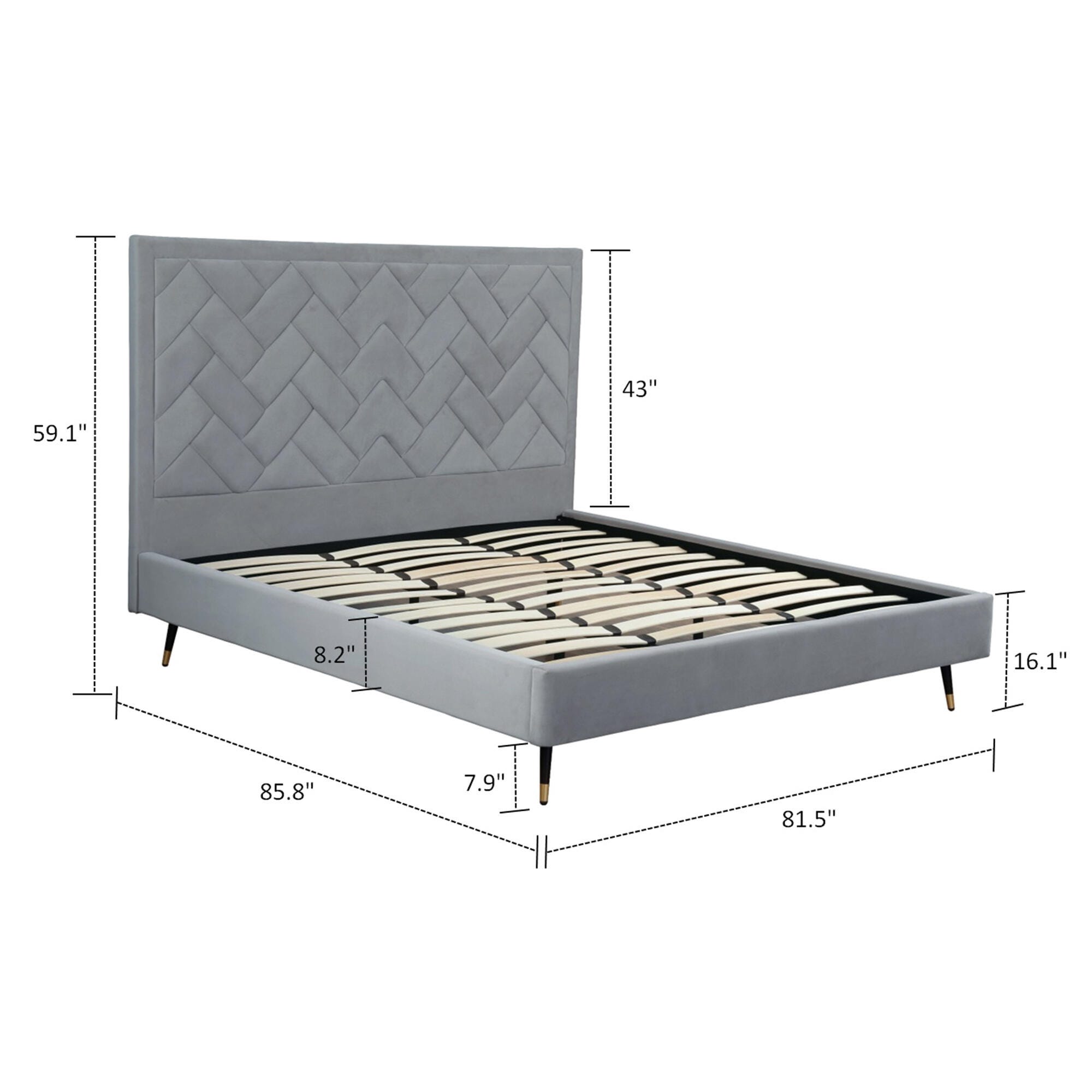 Manhattan Comfort Crosby King Upholstered Bed, Gray, large