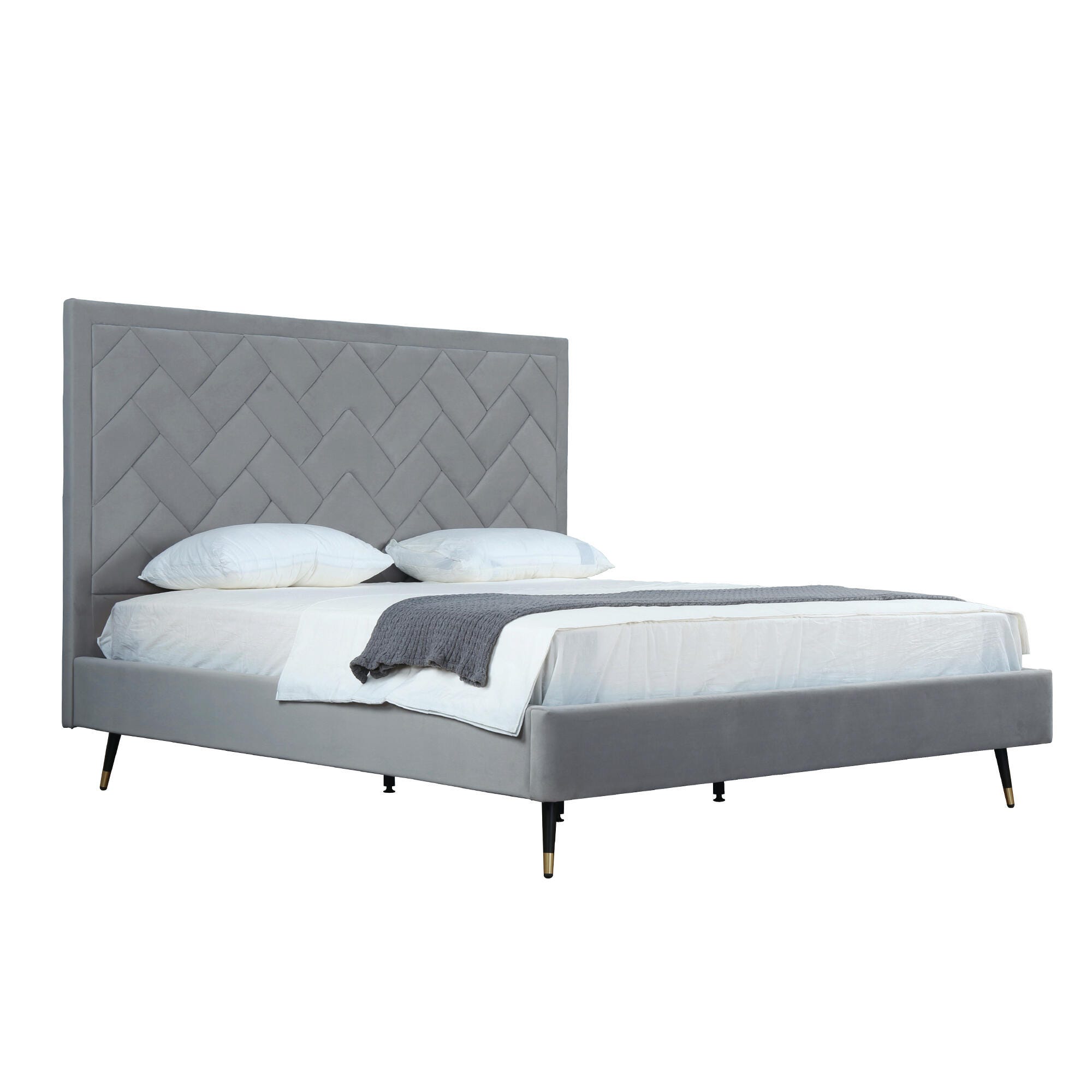 Manhattan Comfort Crosby King Upholstered Bed, Gray, large