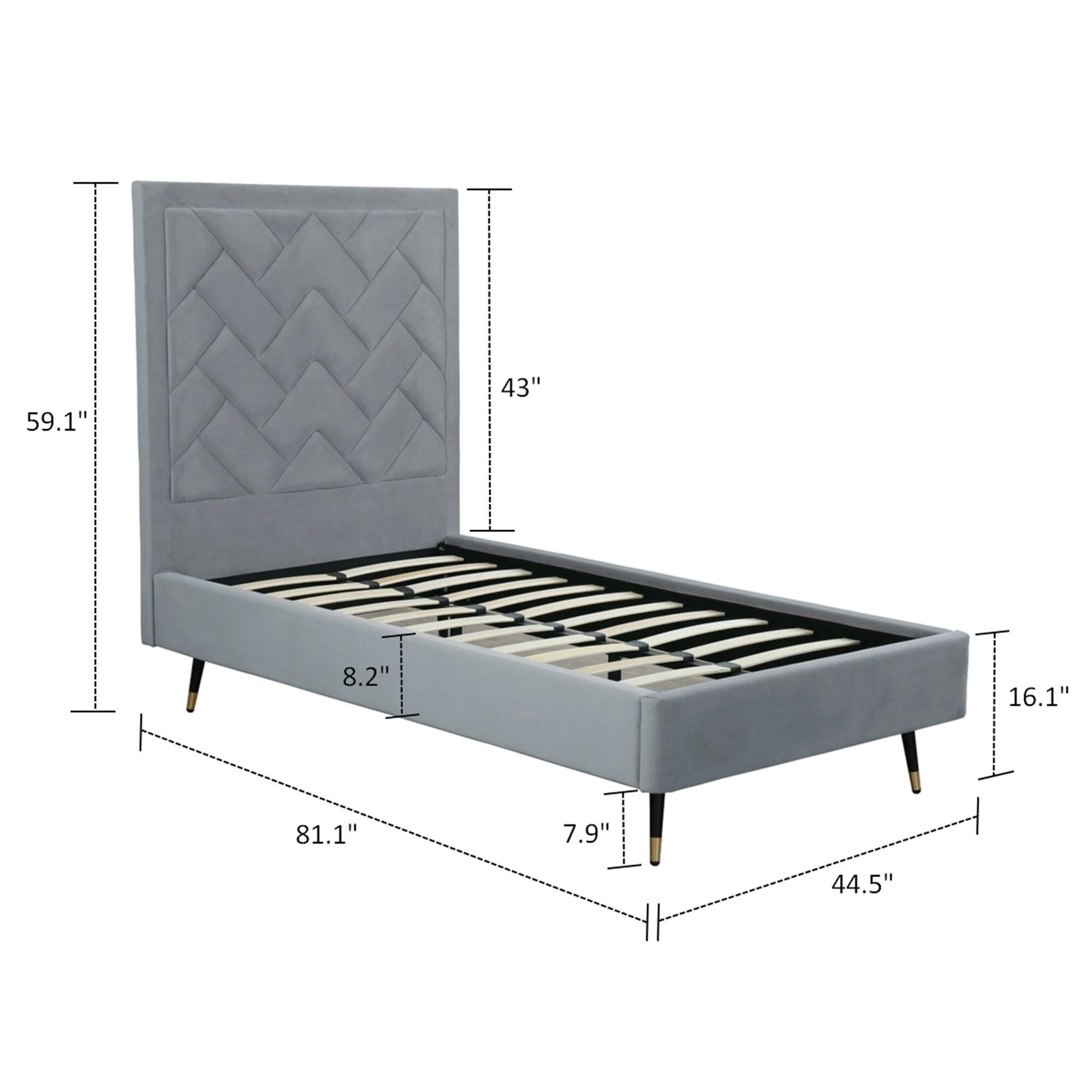 Manhattan Comfort Crosby Twin Platform Bed, Gray, large