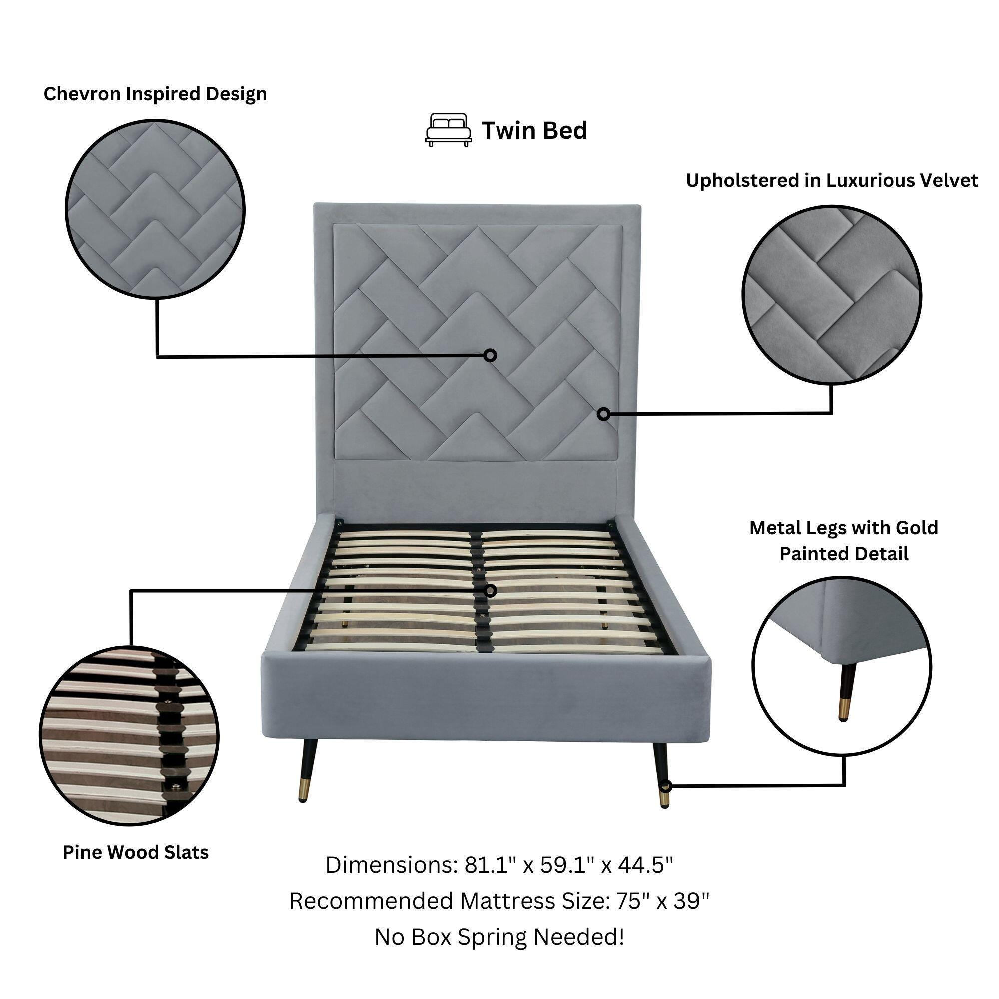 Manhattan Comfort Crosby Twin Platform Bed, Gray, large