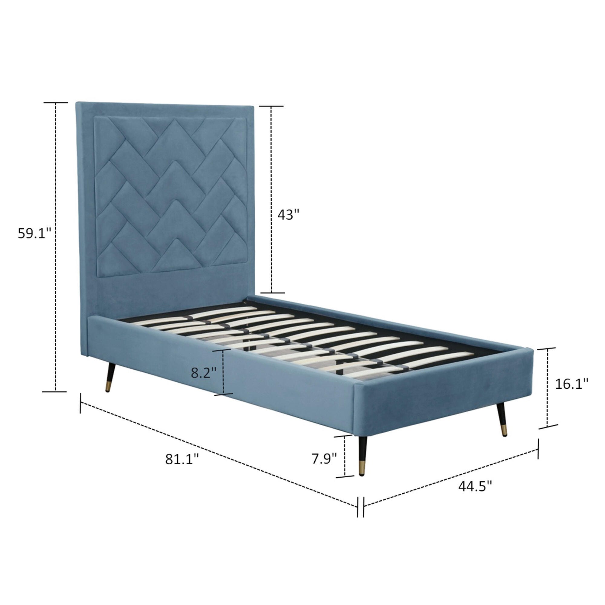 Manhattan Comfort Crosby Twin Platform Bed, Blue, large