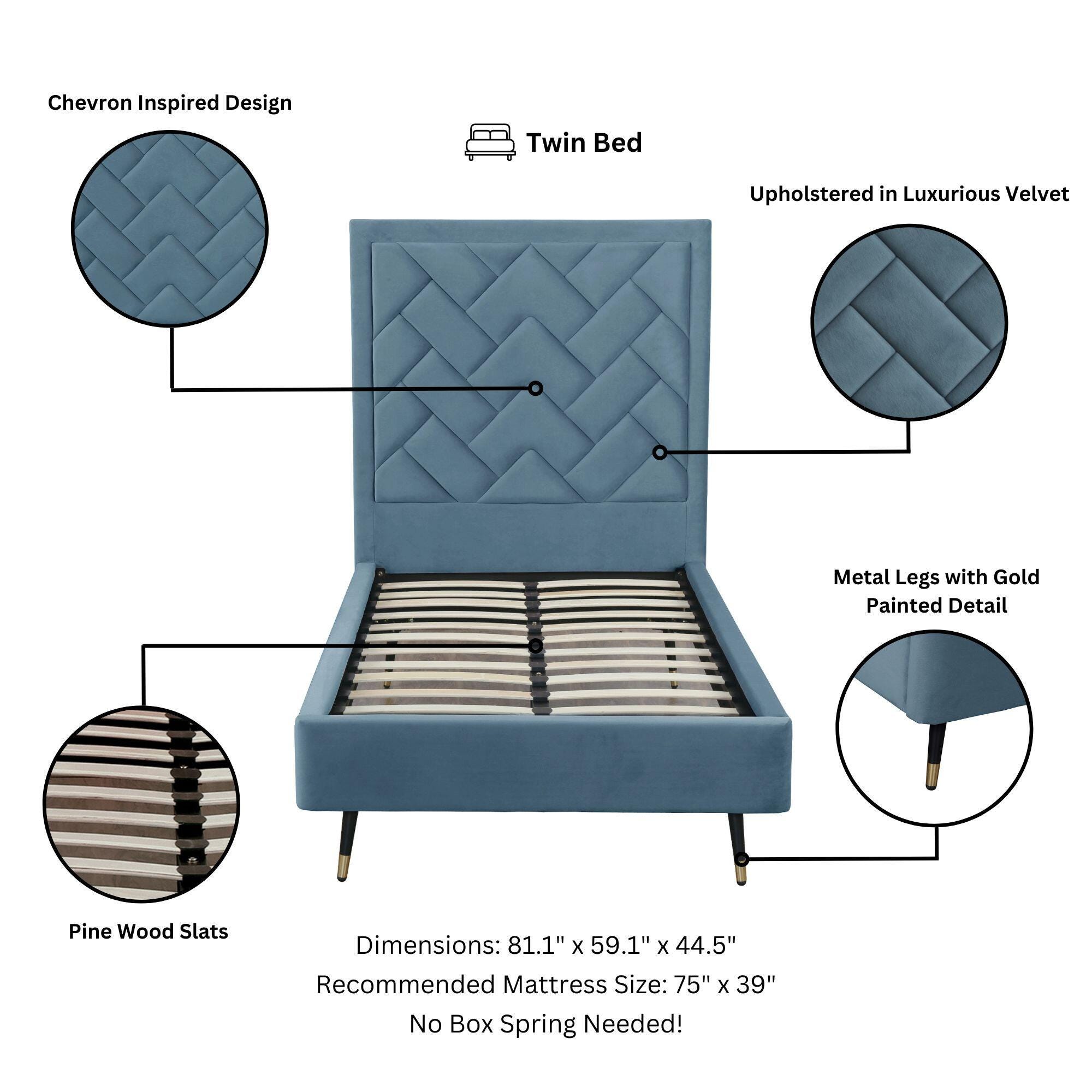 Manhattan Comfort Crosby Twin Platform Bed, Blue, large
