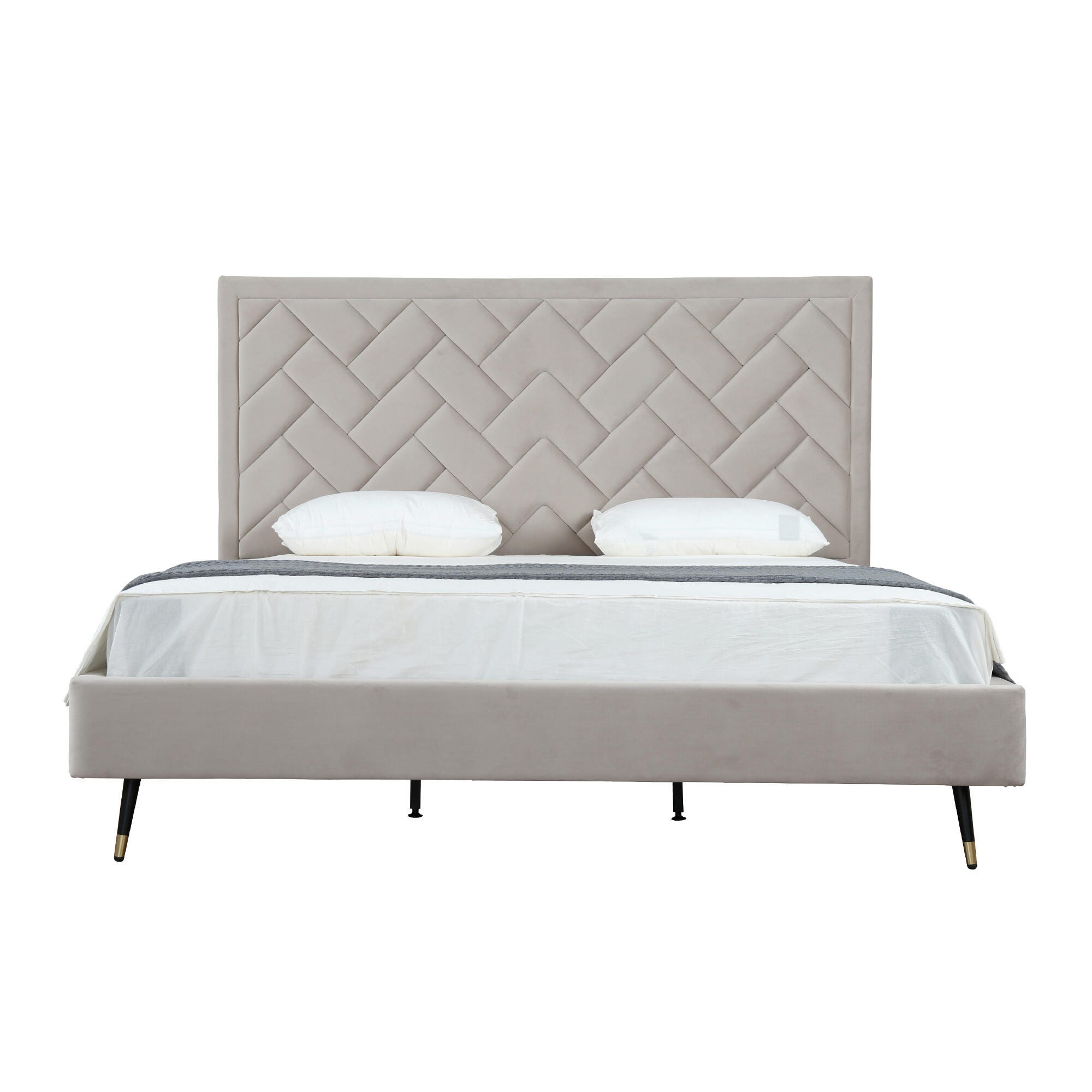 Manhattan Comfort Crosby King Upholstered Bed, Greige, large