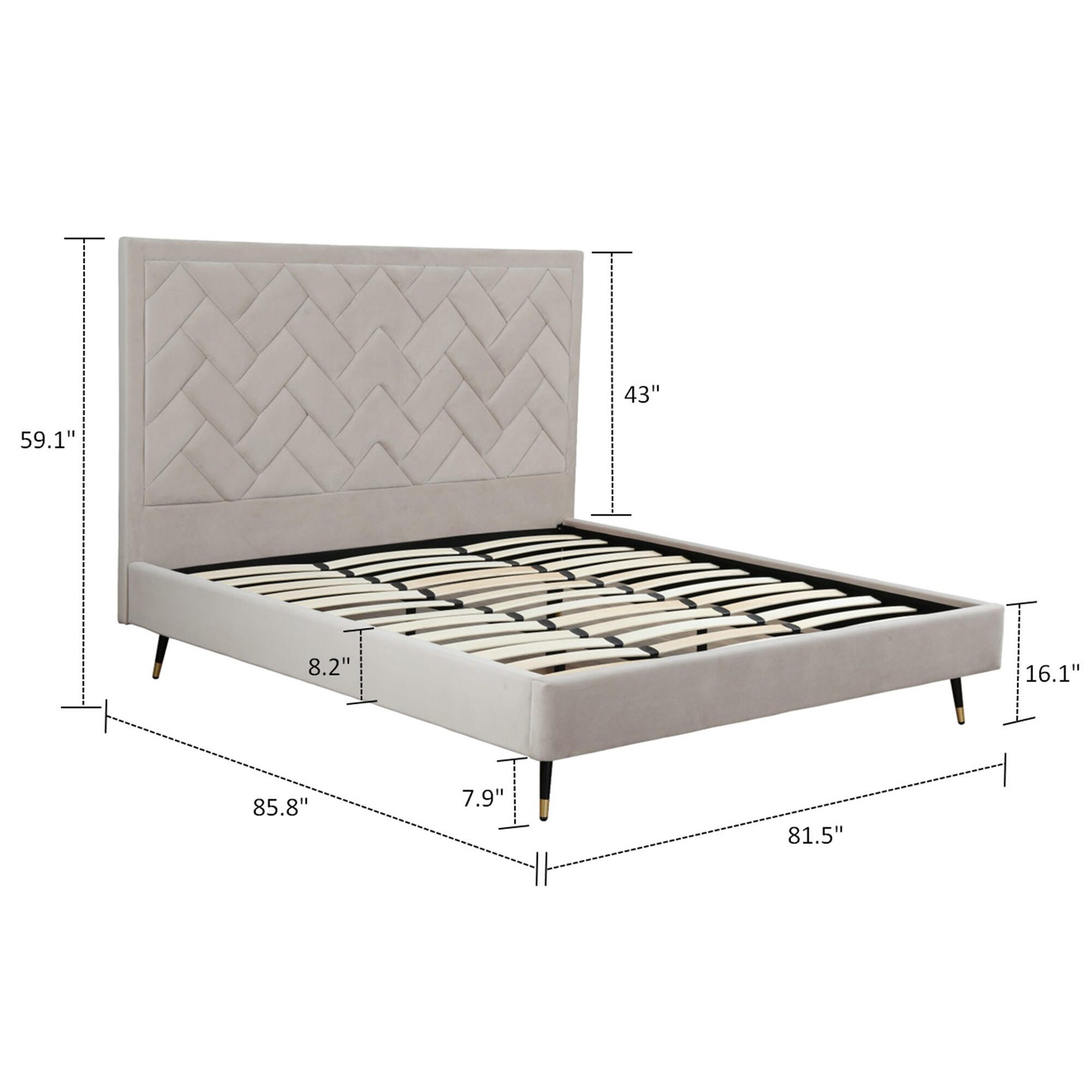 Manhattan Comfort Crosby King Upholstered Bed, Greige, large