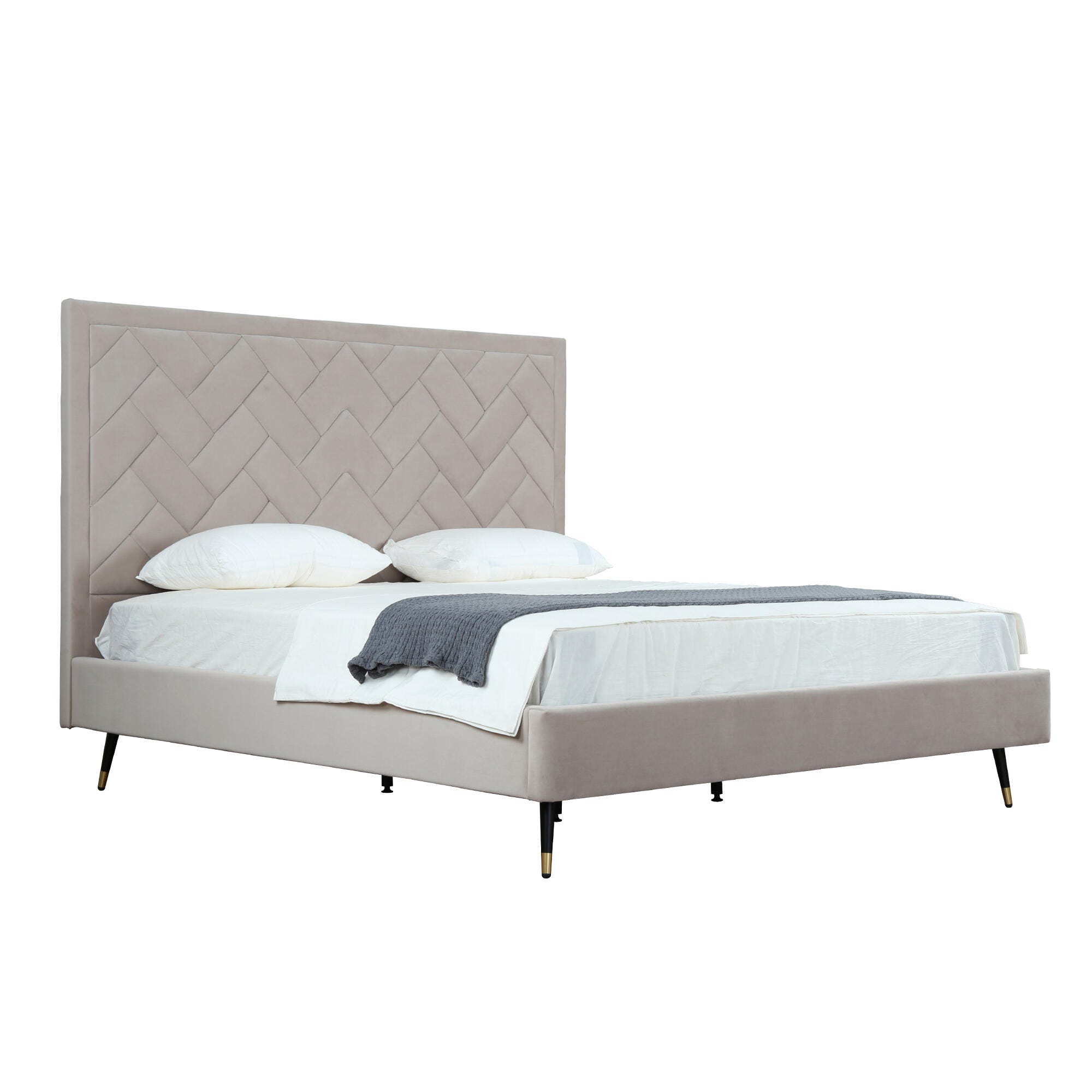Manhattan Comfort Crosby King Upholstered Bed, Greige, large