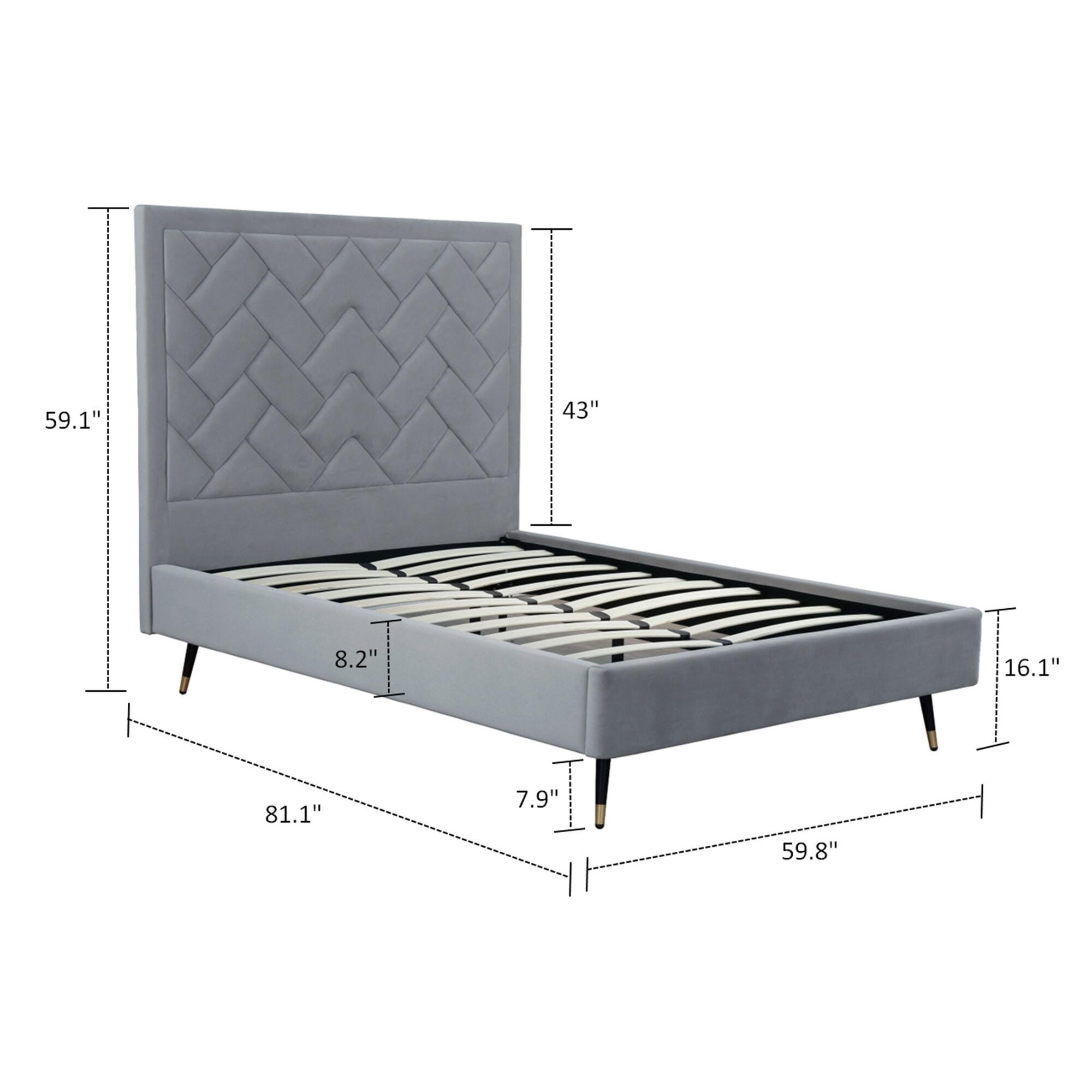 Manhattan Comfort Crosby Full Upholstered Bed, Gray, large