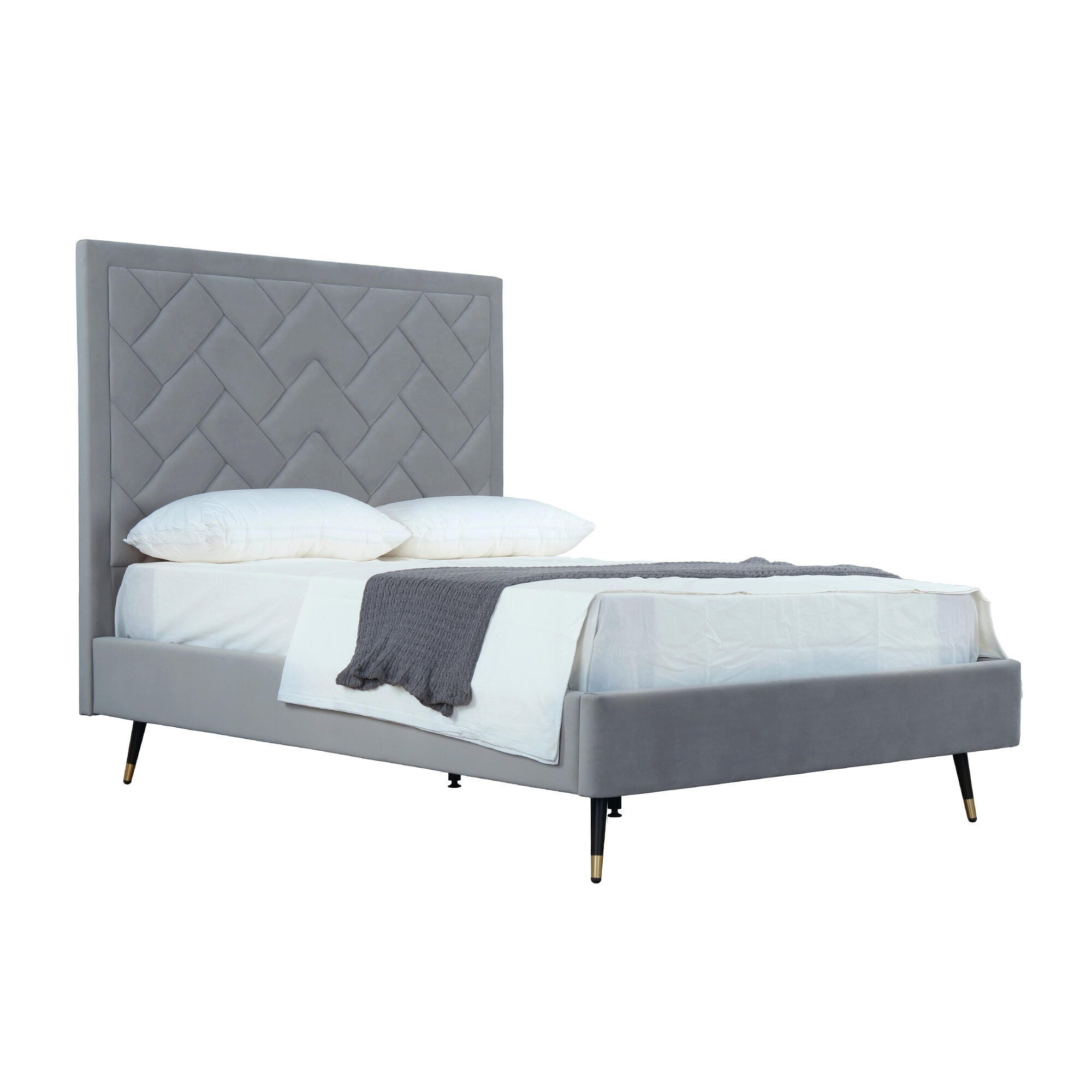 Manhattan Comfort Crosby Full Upholstered Bed, Gray, large