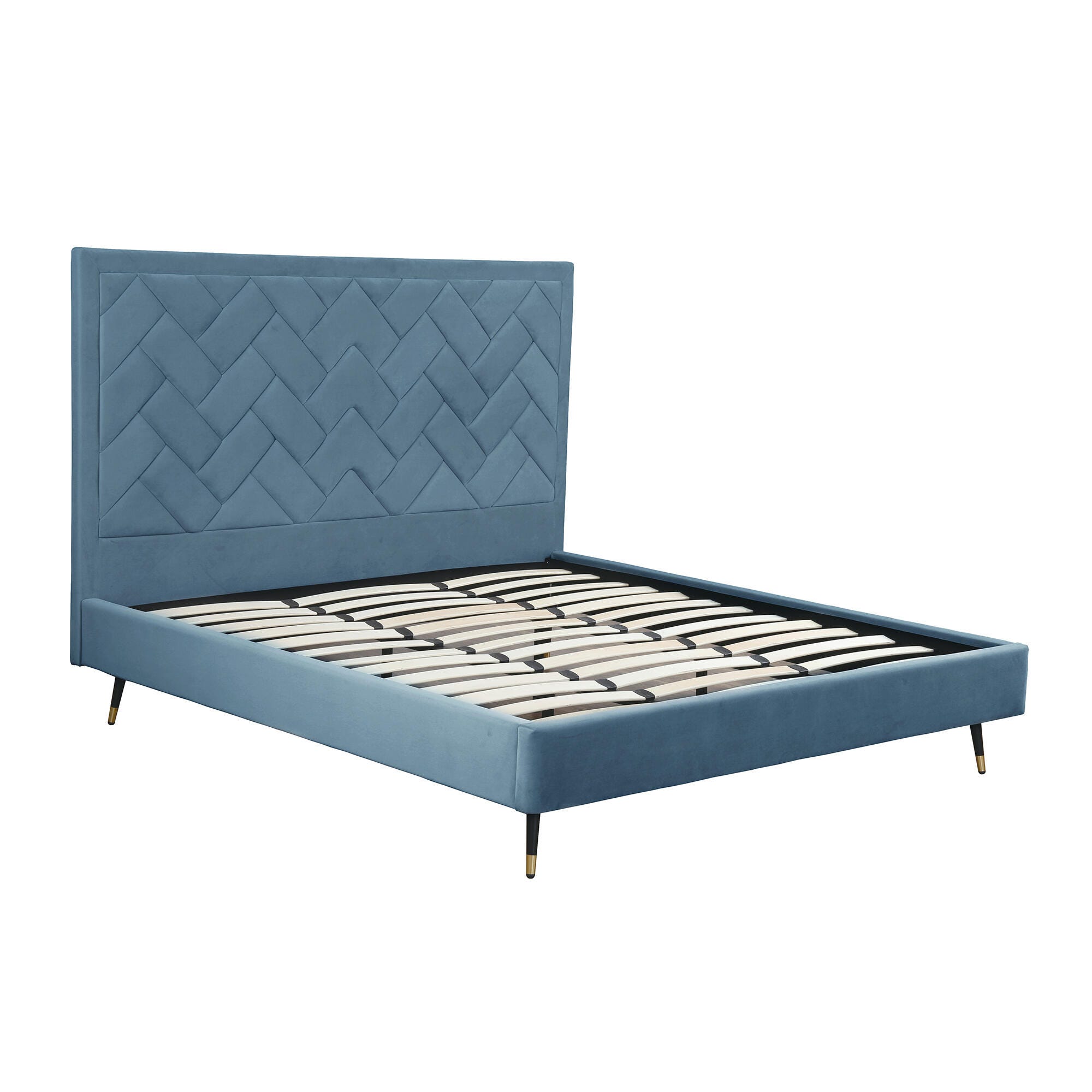 Manhattan Comfort Crosby King Upholstered Bed, Blue, large