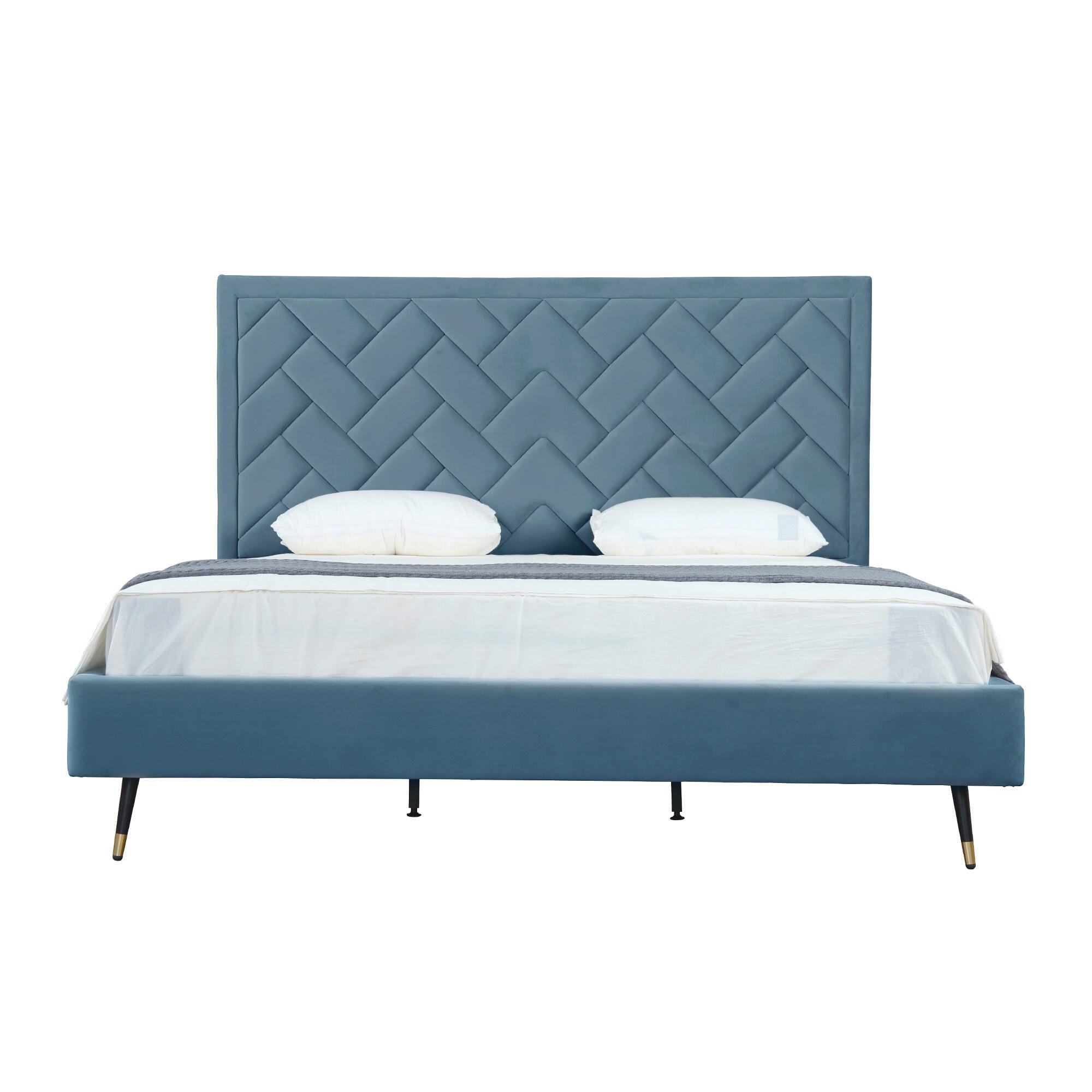 Manhattan Comfort Crosby King Upholstered Bed, Blue, large