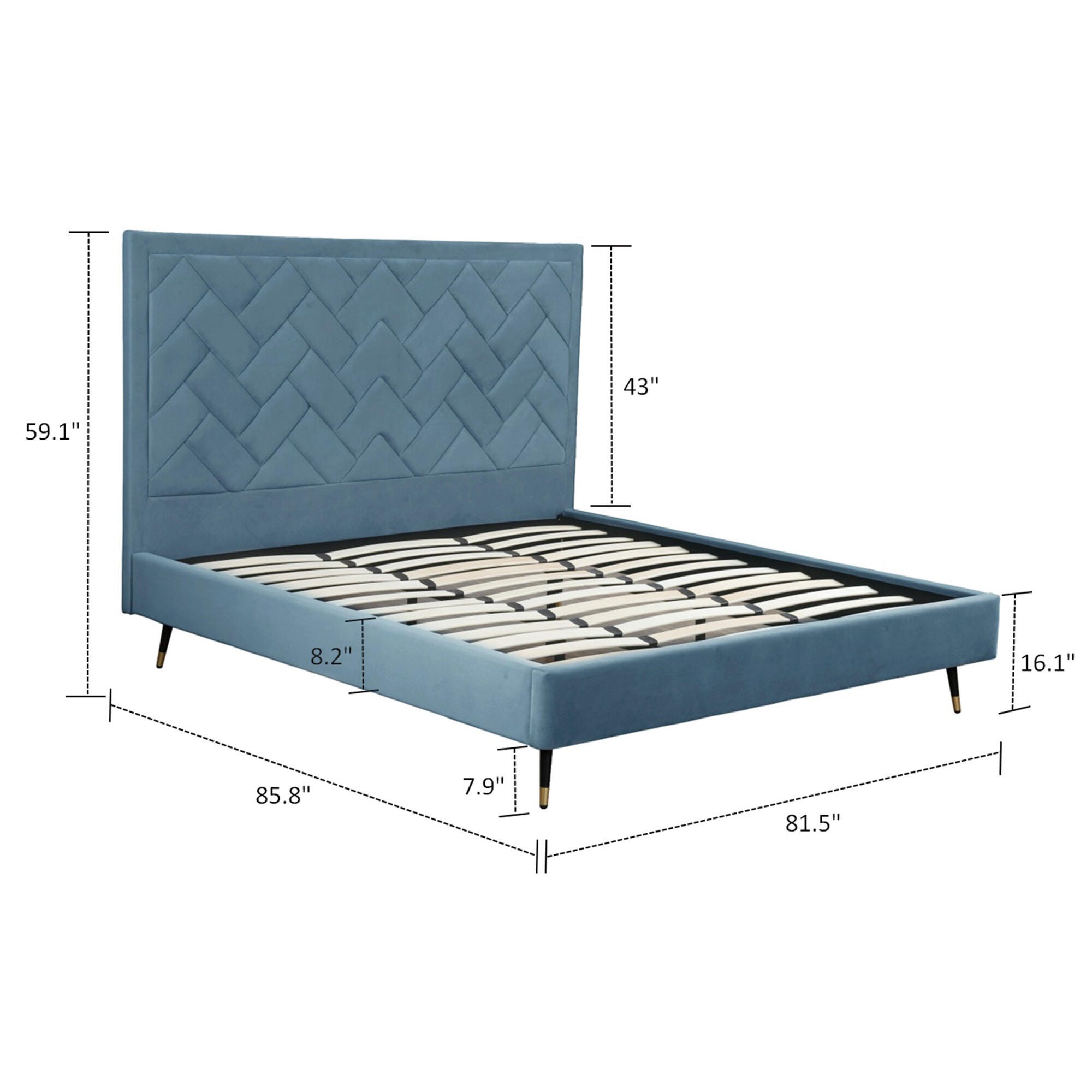 Manhattan Comfort Crosby King Upholstered Bed, Blue, large