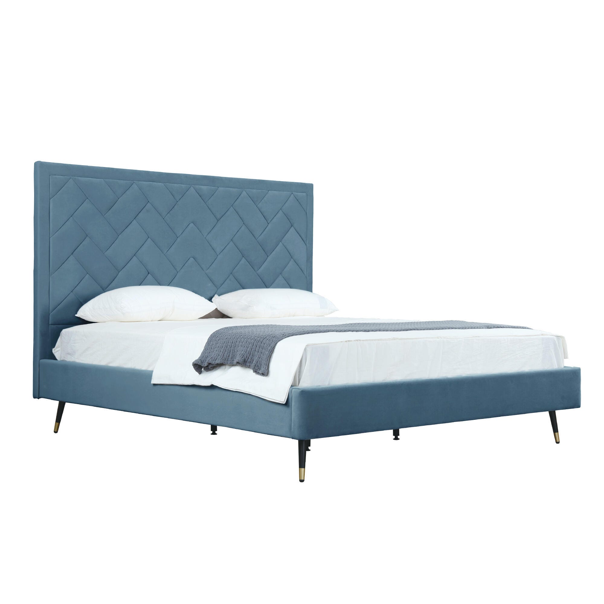Manhattan Comfort Crosby King Upholstered Bed, Blue, large