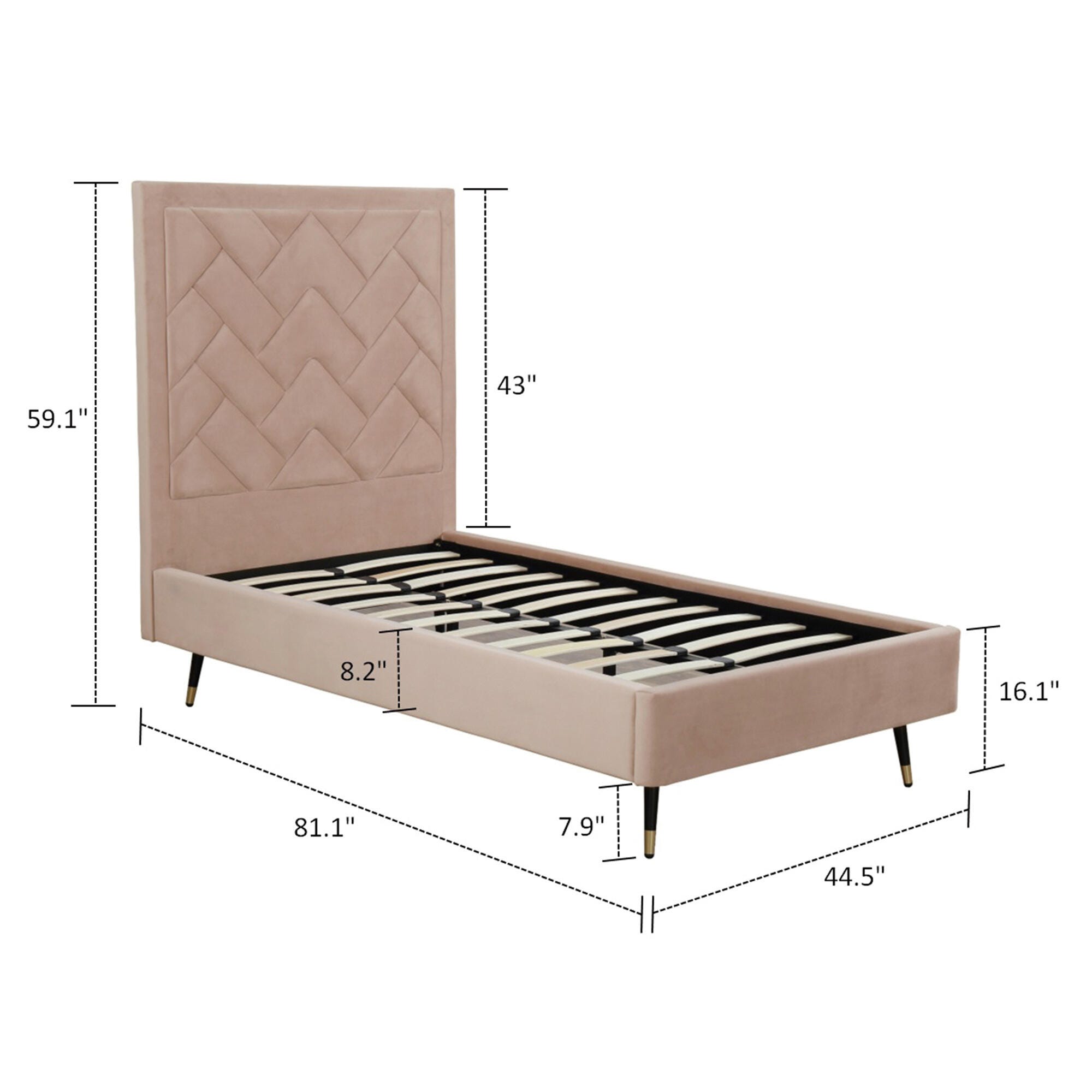 Manhattan Comfort Crosby Twin Platform Bed, Nude, large