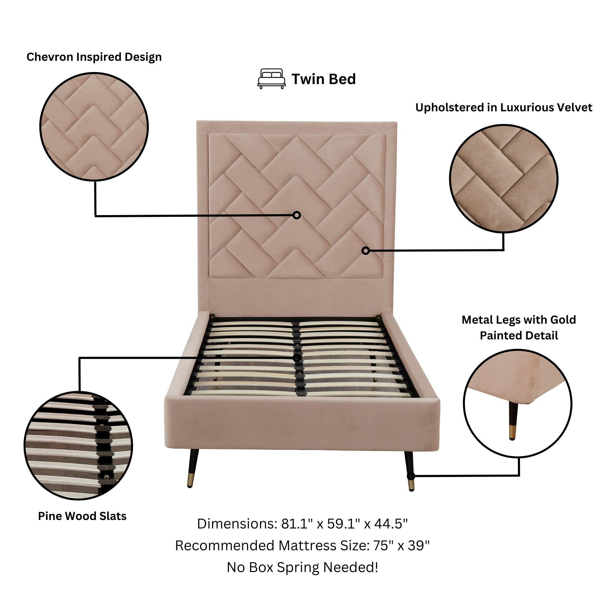 Manhattan Comfort Crosby Twin Platform Bed, Nude, large