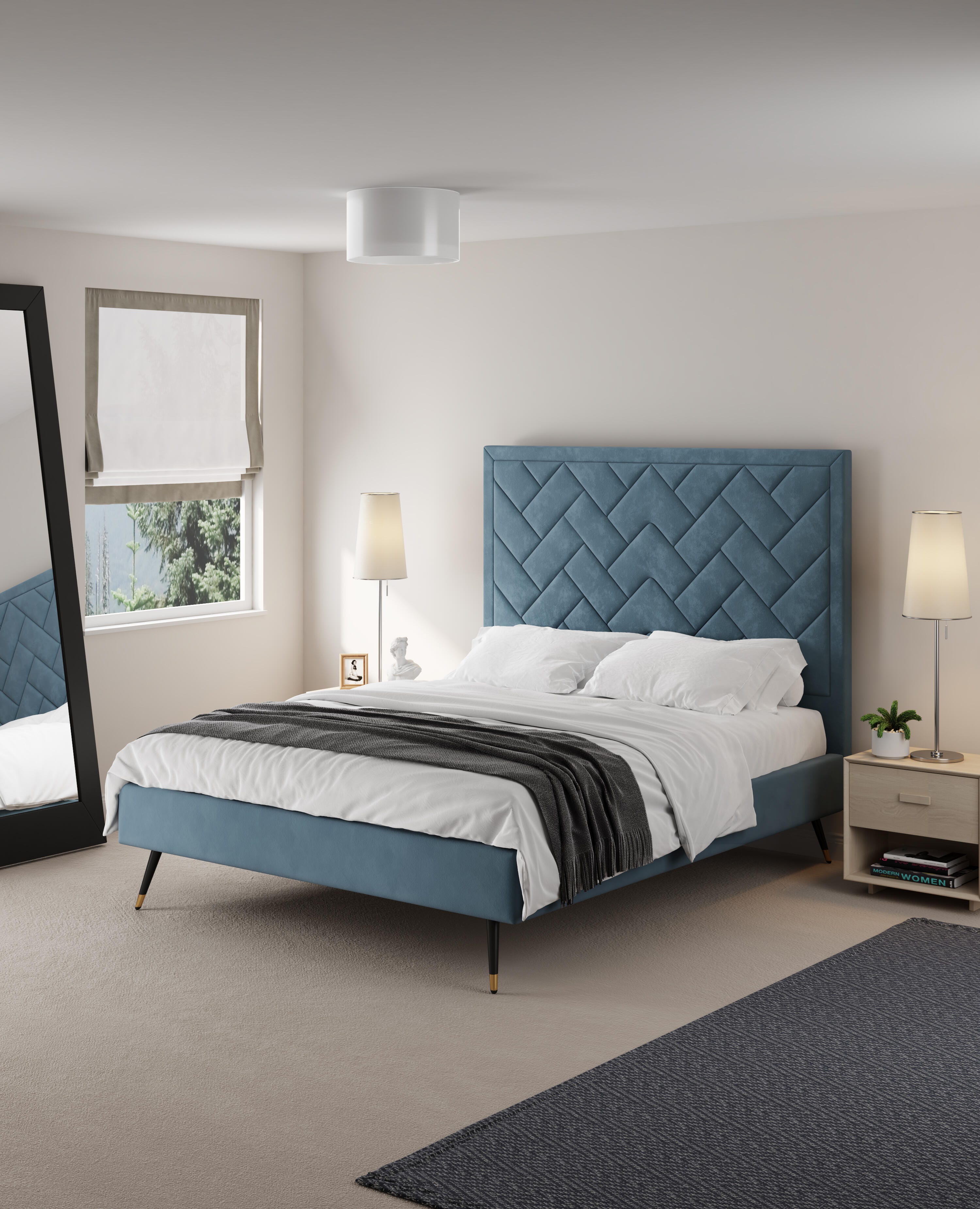 Manhattan Comfort Crosby Queen Upholstered Bed, Blue, rollover