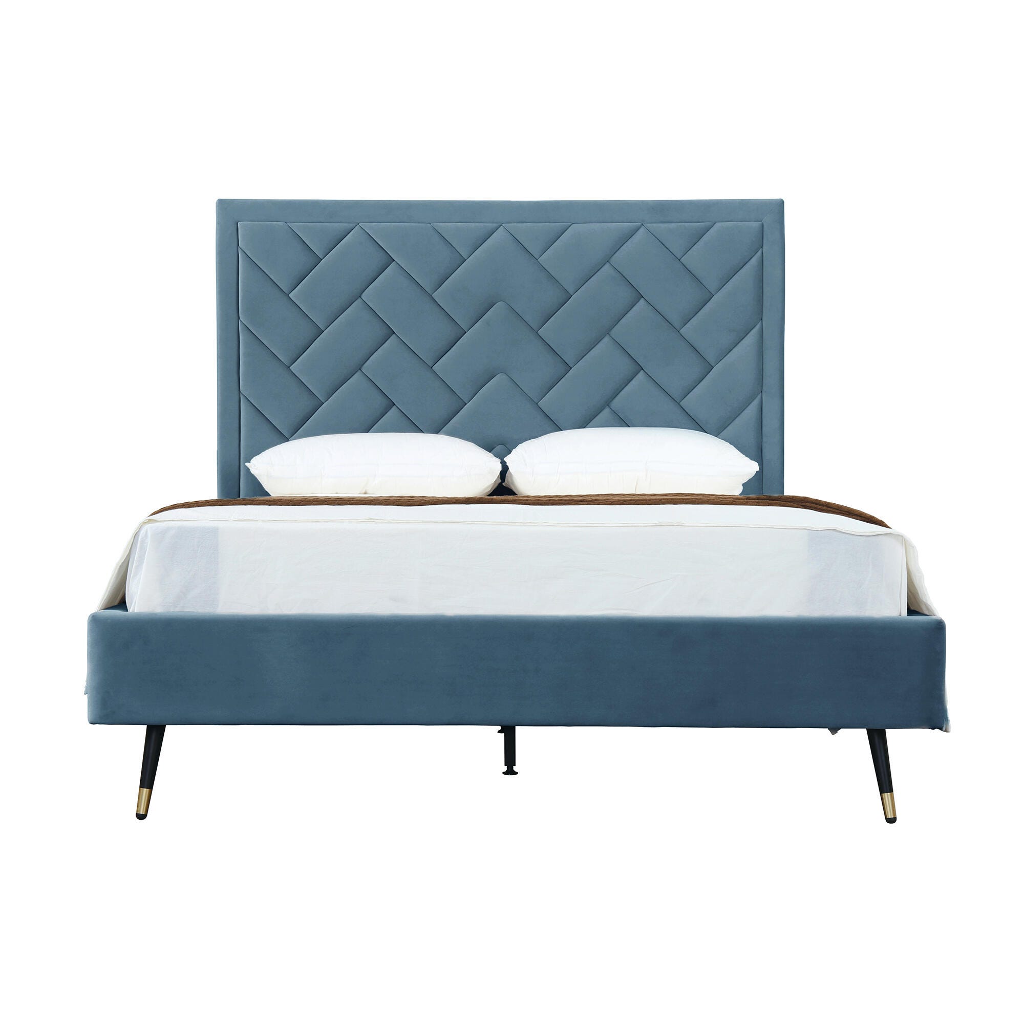 Manhattan Comfort Crosby Queen Upholstered Bed, Blue, large