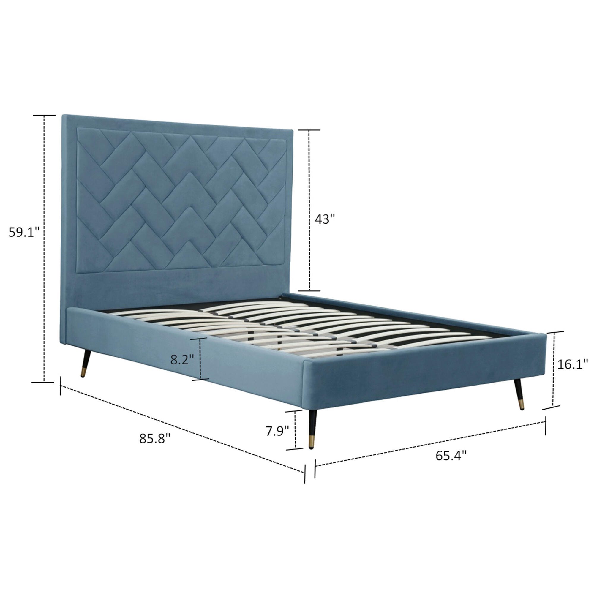 Manhattan Comfort Crosby Queen Upholstered Bed, Blue, large