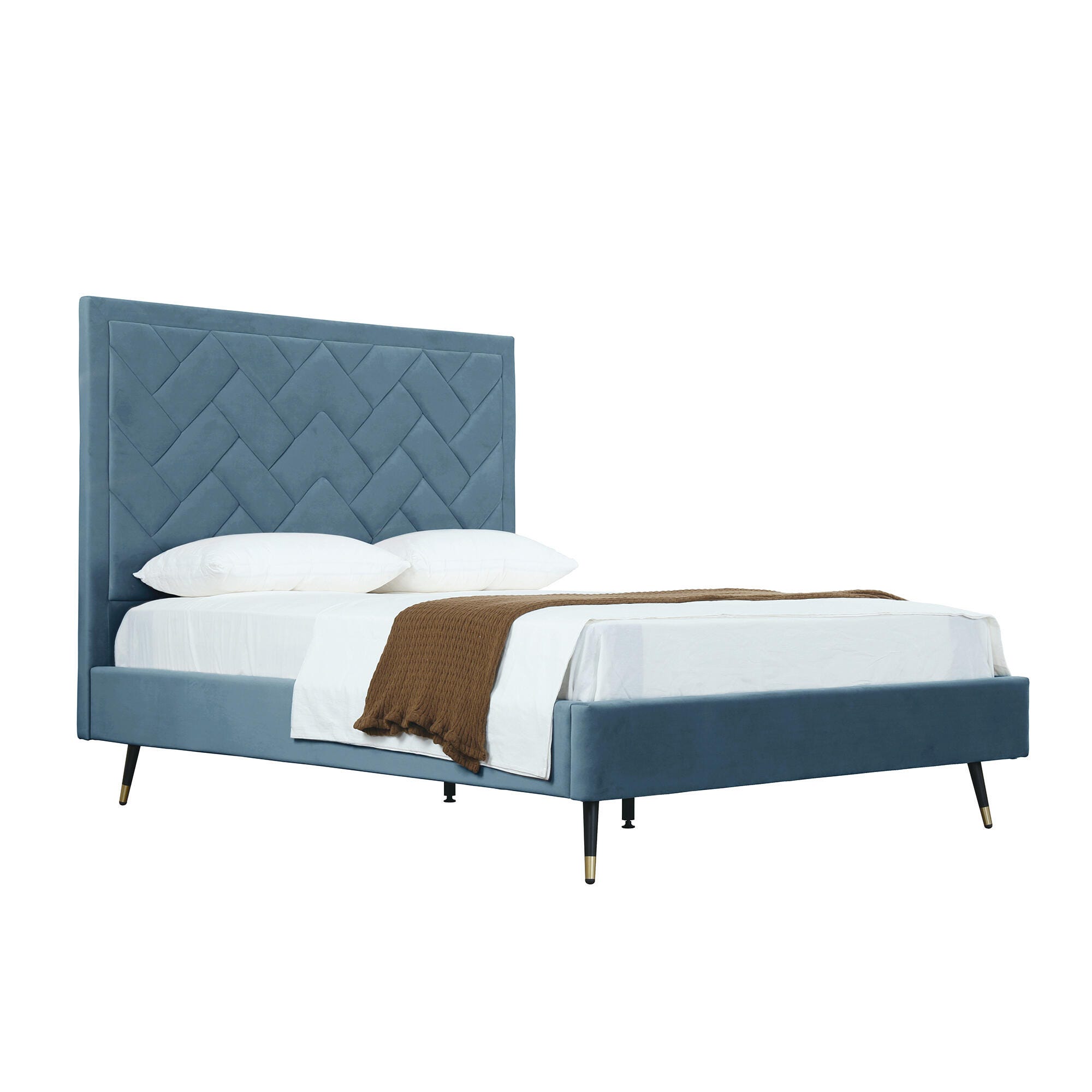 Manhattan Comfort Crosby Queen Upholstered Bed, Blue, large