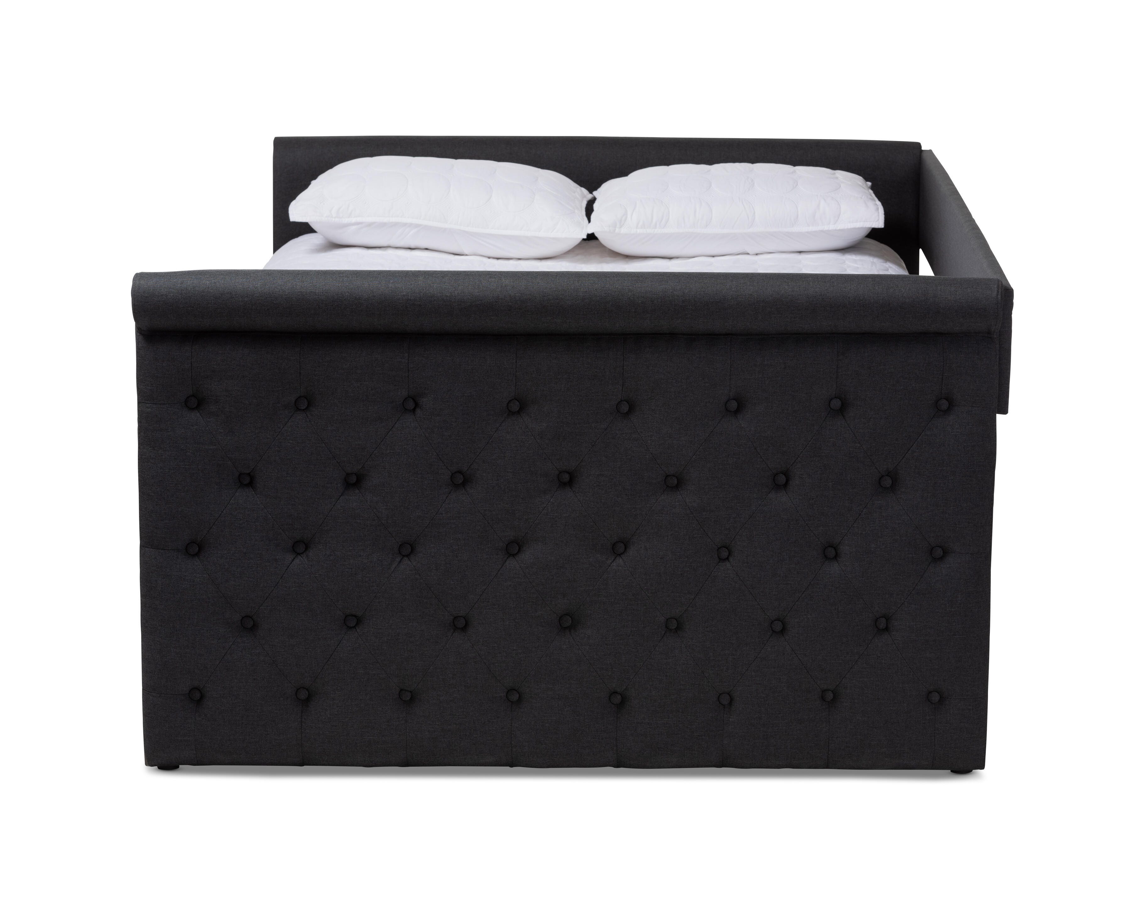 Button Tufted Upholstered Full Daybed with Trundle, Dark Gray, large