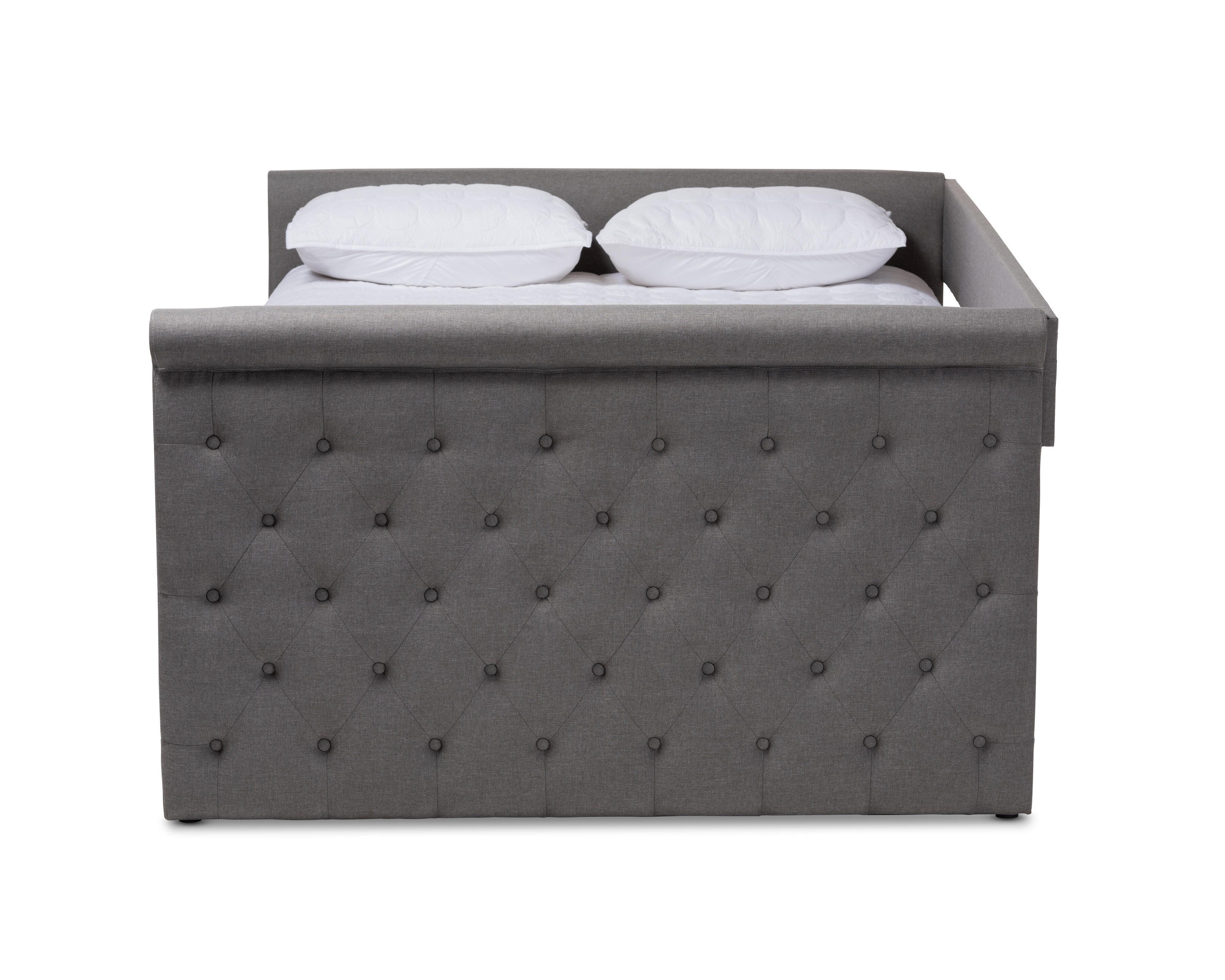 Button Tufted Upholstered Full Daybed with Trundle, Gray, large