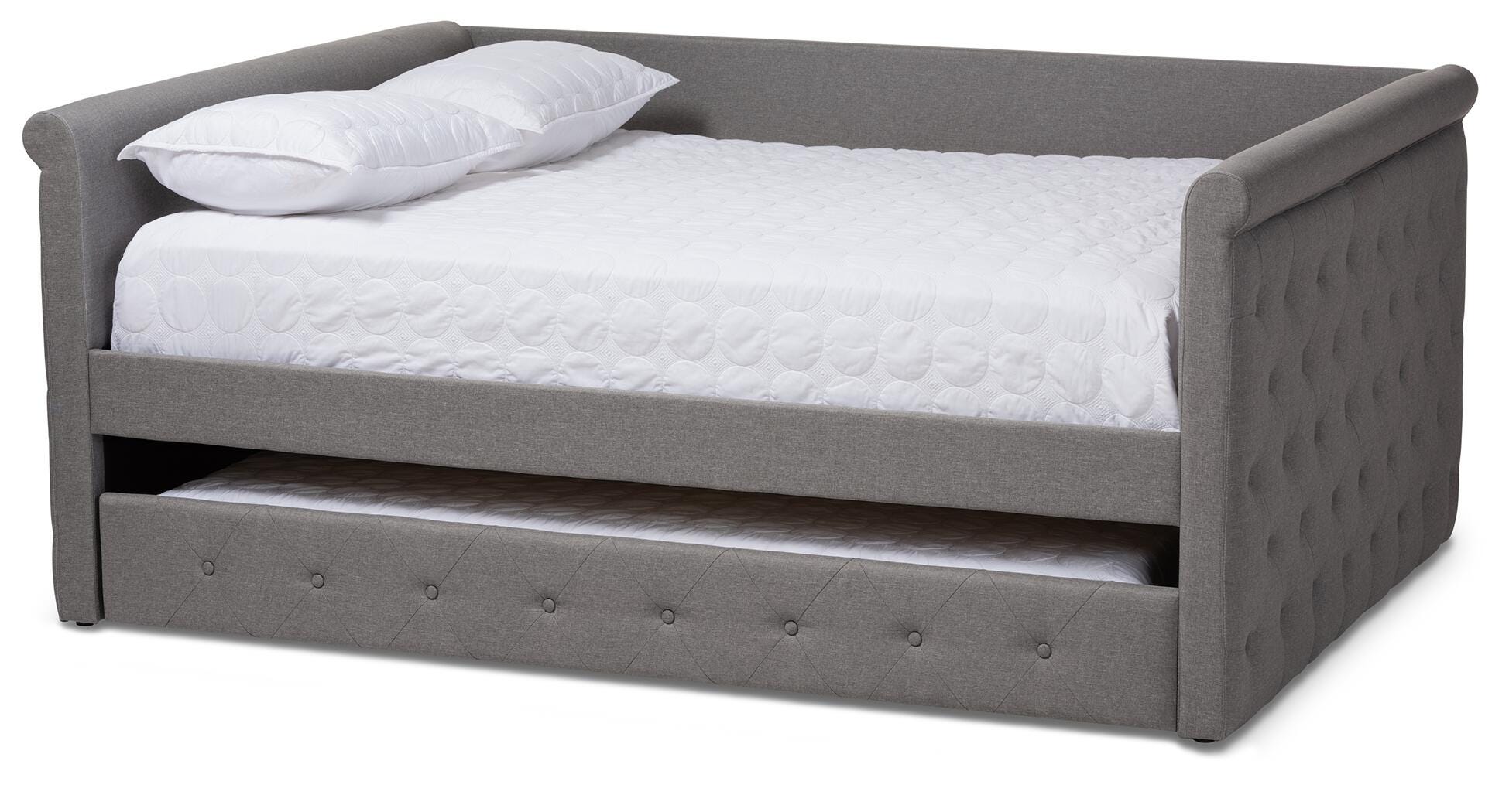 Button Tufted Upholstered Full Daybed with Trundle, Gray, large