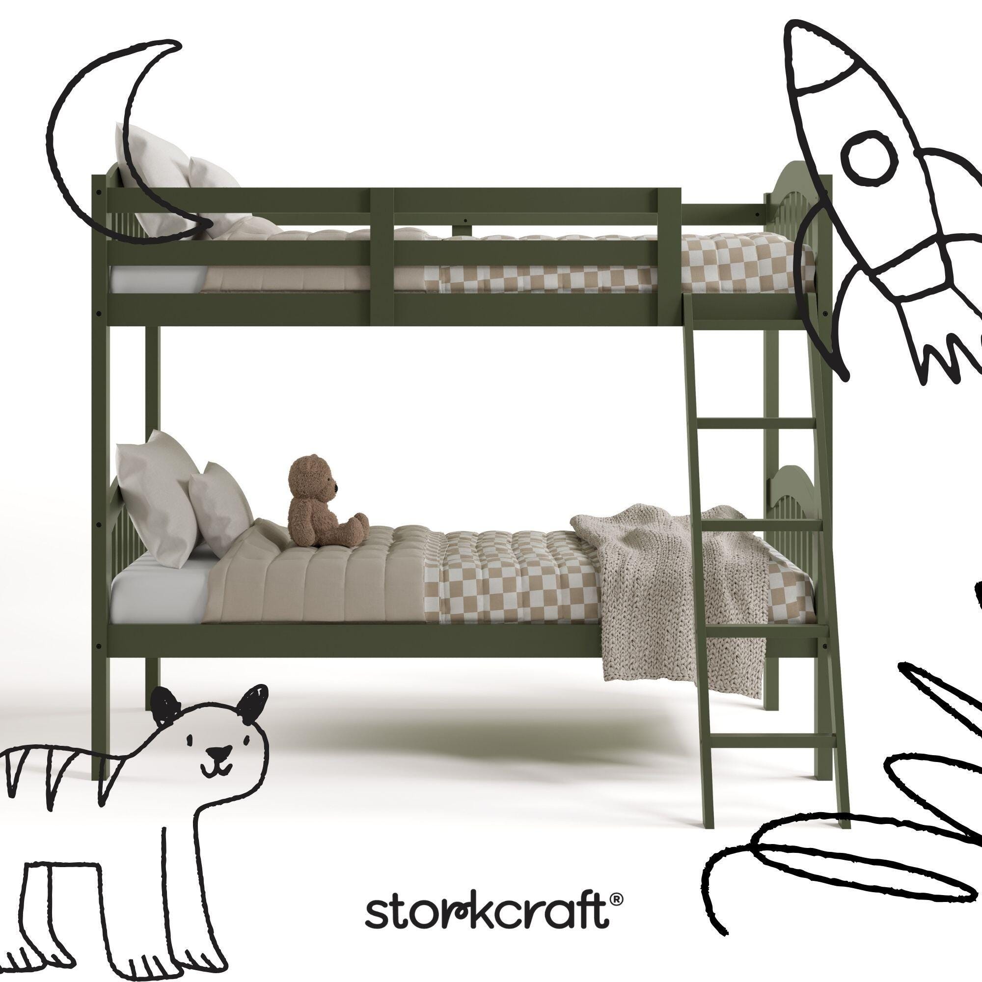 Storkcraft Longhorn Twin-over-Twin Bunk Bed, Olive, large
