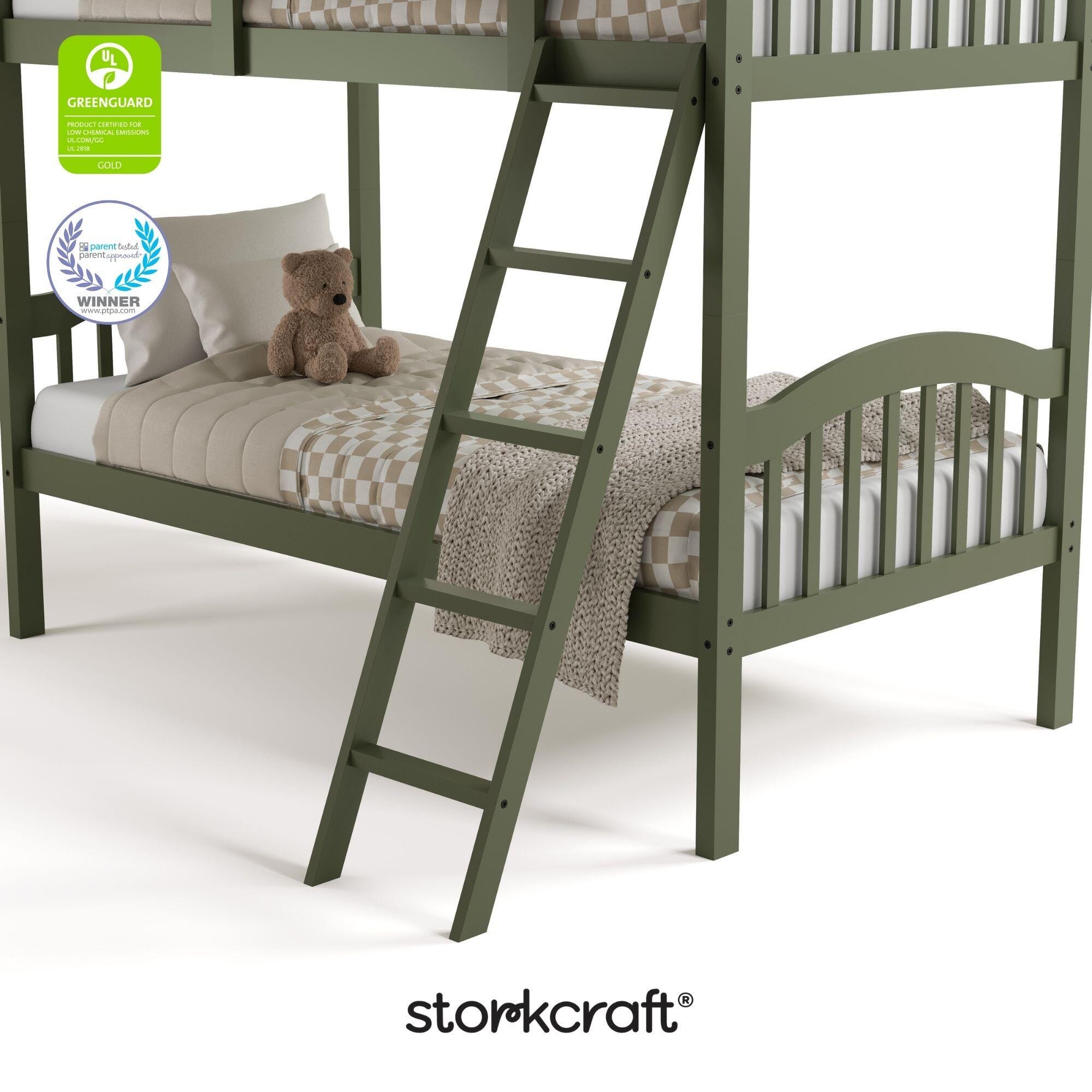 Storkcraft Longhorn Twin-over-Twin Bunk Bed, Olive, large