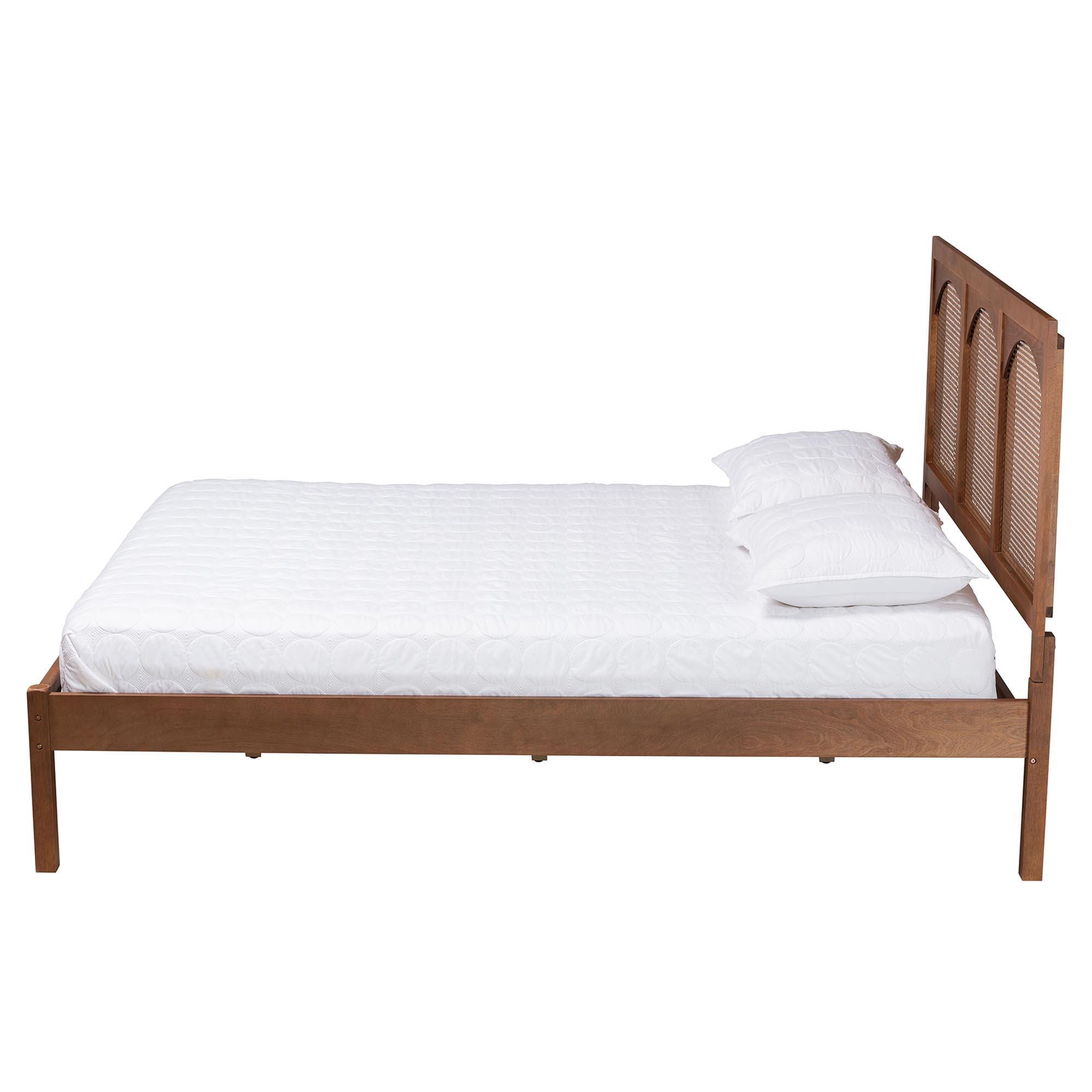 Baxton Studio Blossom Queen Panel Platform Bed, Ash Walnut, large