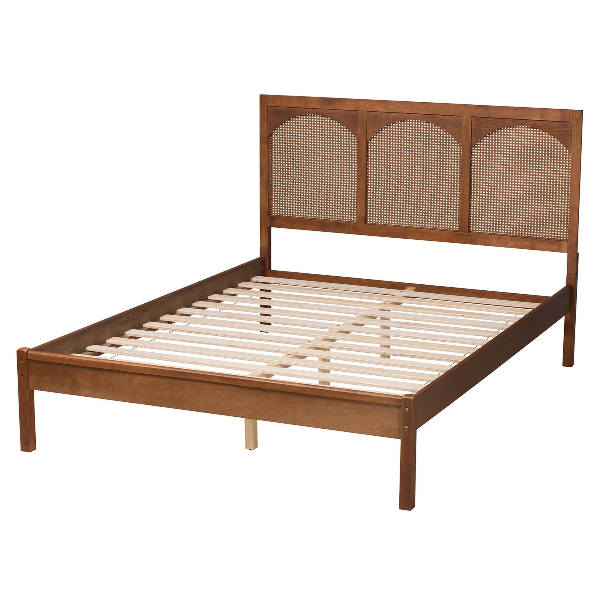 Baxton Studio Blossom Queen Panel Platform Bed, Ash Walnut, large