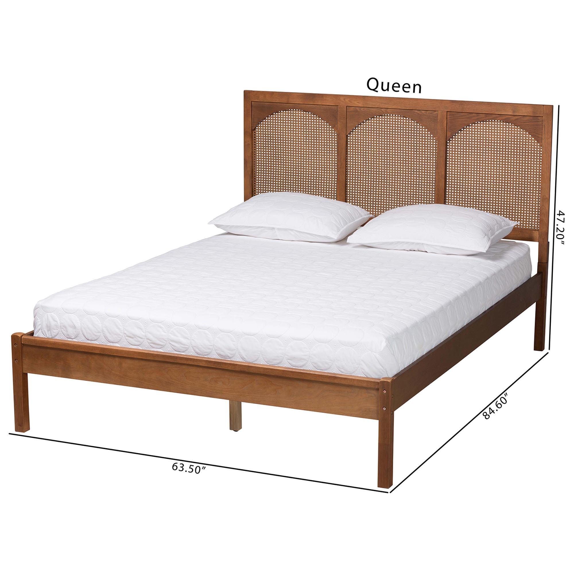 Baxton Studio Blossom Queen Panel Platform Bed, Ash Walnut, large