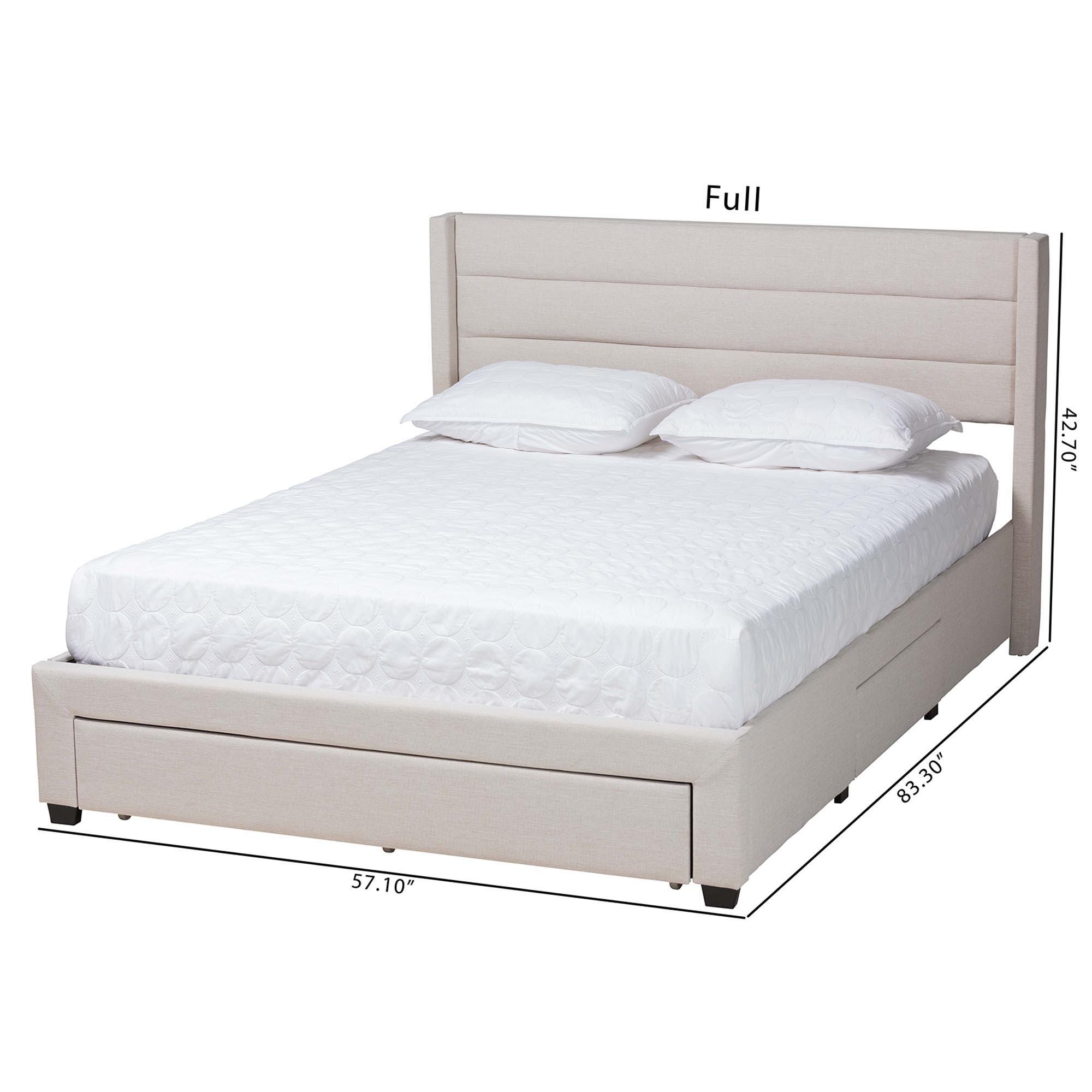 Baxton Studio Braylon Full Panel Platform Bed with 3 Storage Drawers, Beige, large